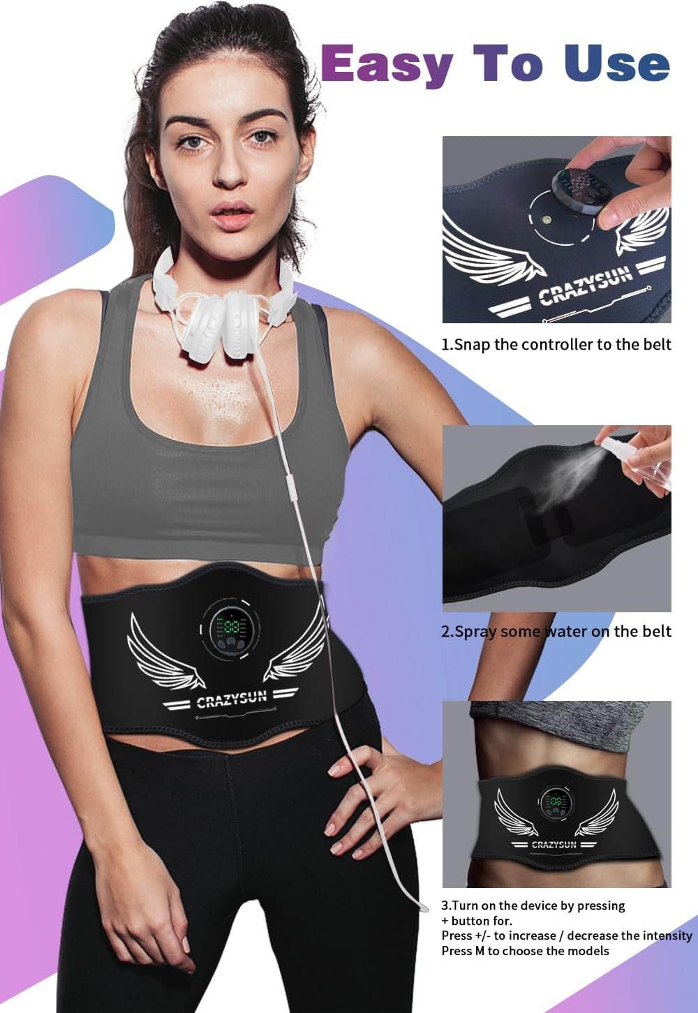 Ab Stimulator Belt, Tactical x Abs Stimulator Muscle Toner Home Office Workout Equipment for Abdomen Black - Image 4