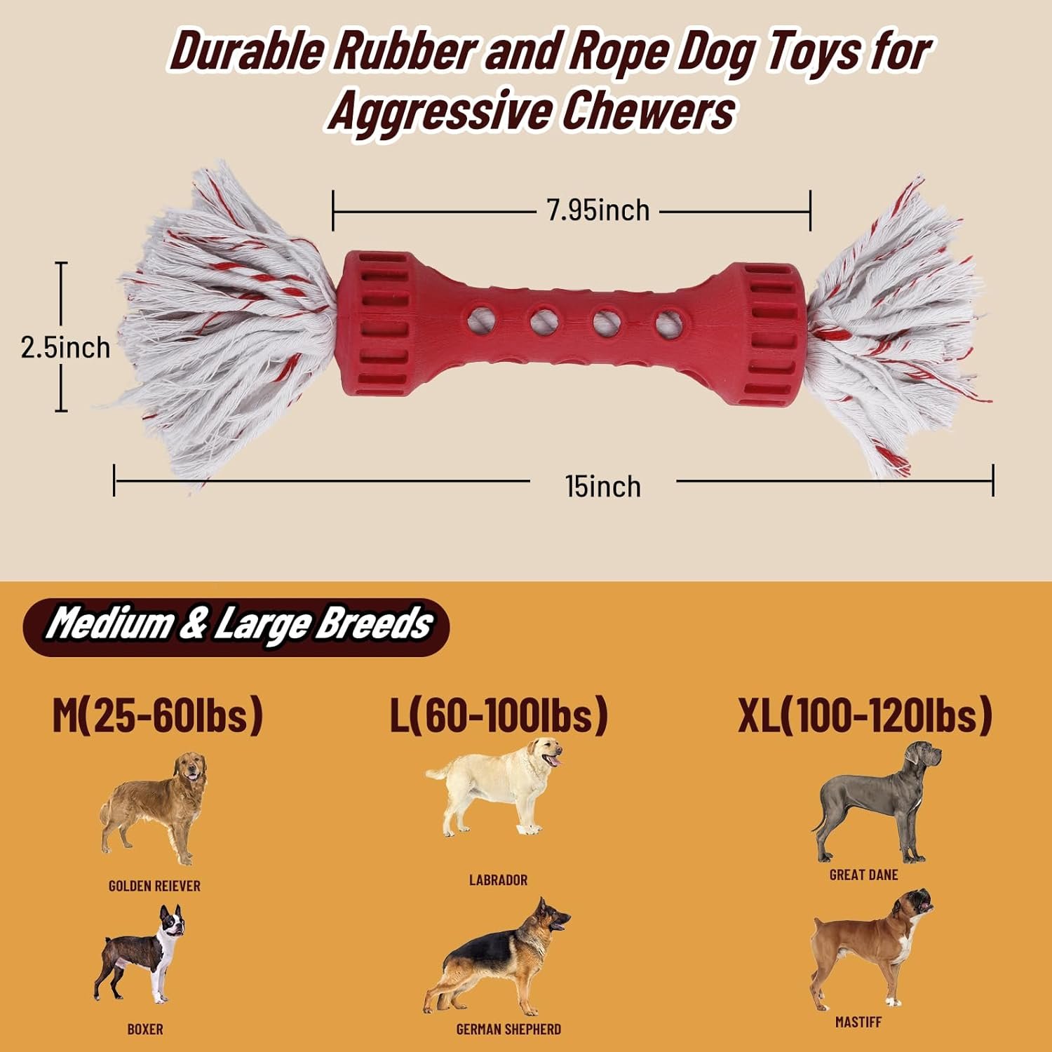 Dog Rope Toys for Aggressive Chewers, Tug of War Toys for Medium/Large Dogs, Outdoor Dog Fetch Toy, Dog Teething Toys, Keep Your Powerful Chewers Busy, Dog Boredom Buster Toys - Image 3