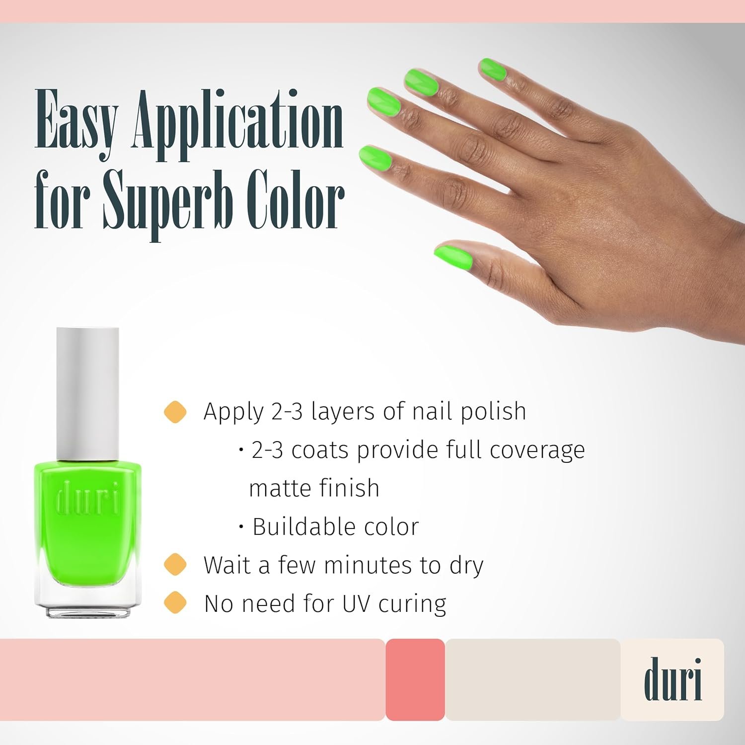 duri 646N NYC Apple Envy, Neon Green Nail Polish, Matte Finish, Quick Drying, 0.45 Fl Oz - Image 4