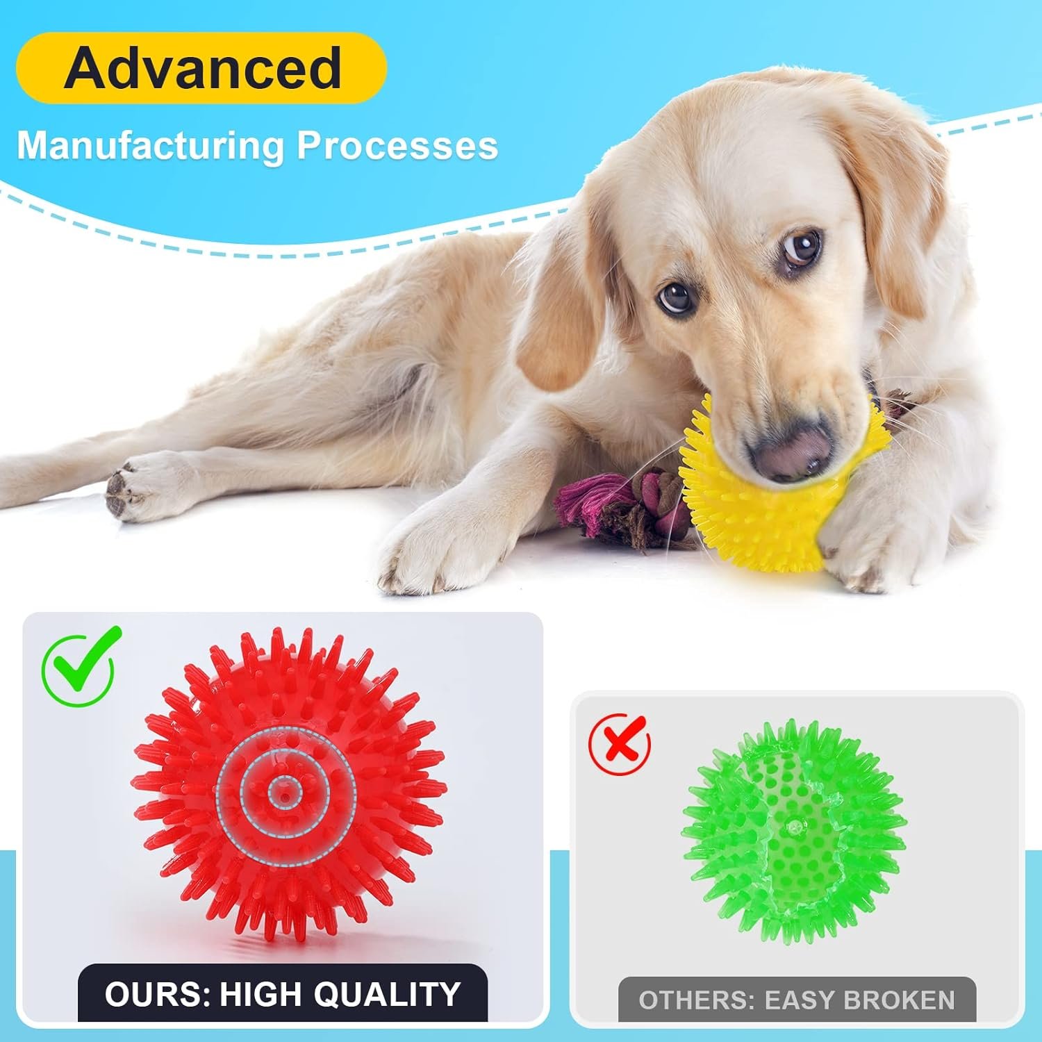 VITEVER 3 Colors 4.5” Heavy Duty Squeaky Dog Toy Balls for Medium Large Dogs, Dog Chew Toys for Teething, Spiky Dog Balls for Aggressive Chewers, Durable Dog Toys for Teeth Cleaning and Training - Image 5
