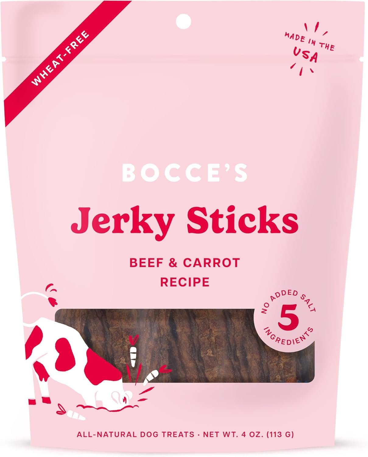 Bocce's Bakery Jerky Stick Dog Treats, Wheat-Free, Made with Limited-Ingredients, Baked in The USA with No Added Salt or Sugar, All-Naural & High-Protein, Beef & Carrot Recipe, 4 oz - Image 2
