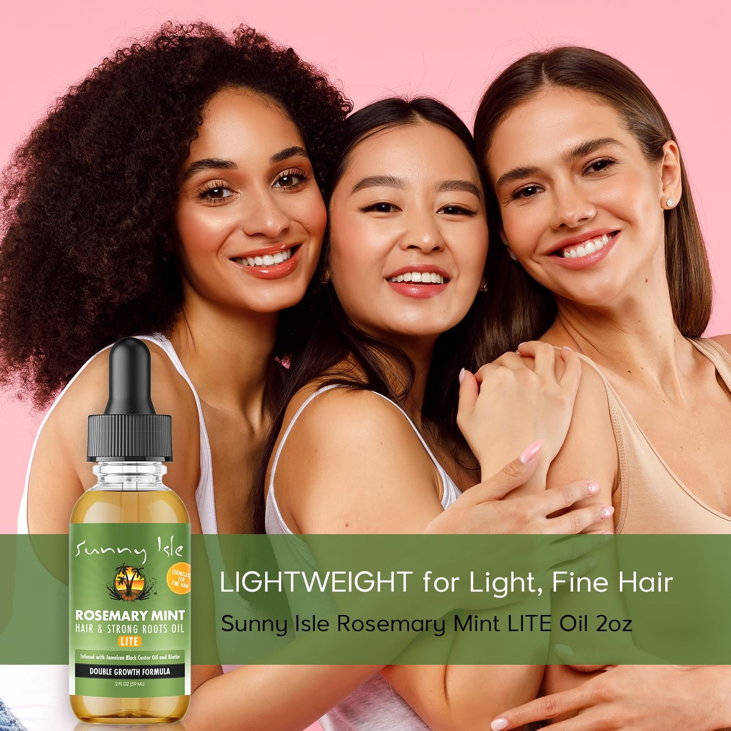 Sunny Isle Rosemary Mint Hair and Strong Roots Oil Lite 2oz | For Light, Thin Hair | Infused with Biotin & Jamaican Black Castor Oil | Nourish Hair Follicles | Dry Scalp, Split Ends - Image 3