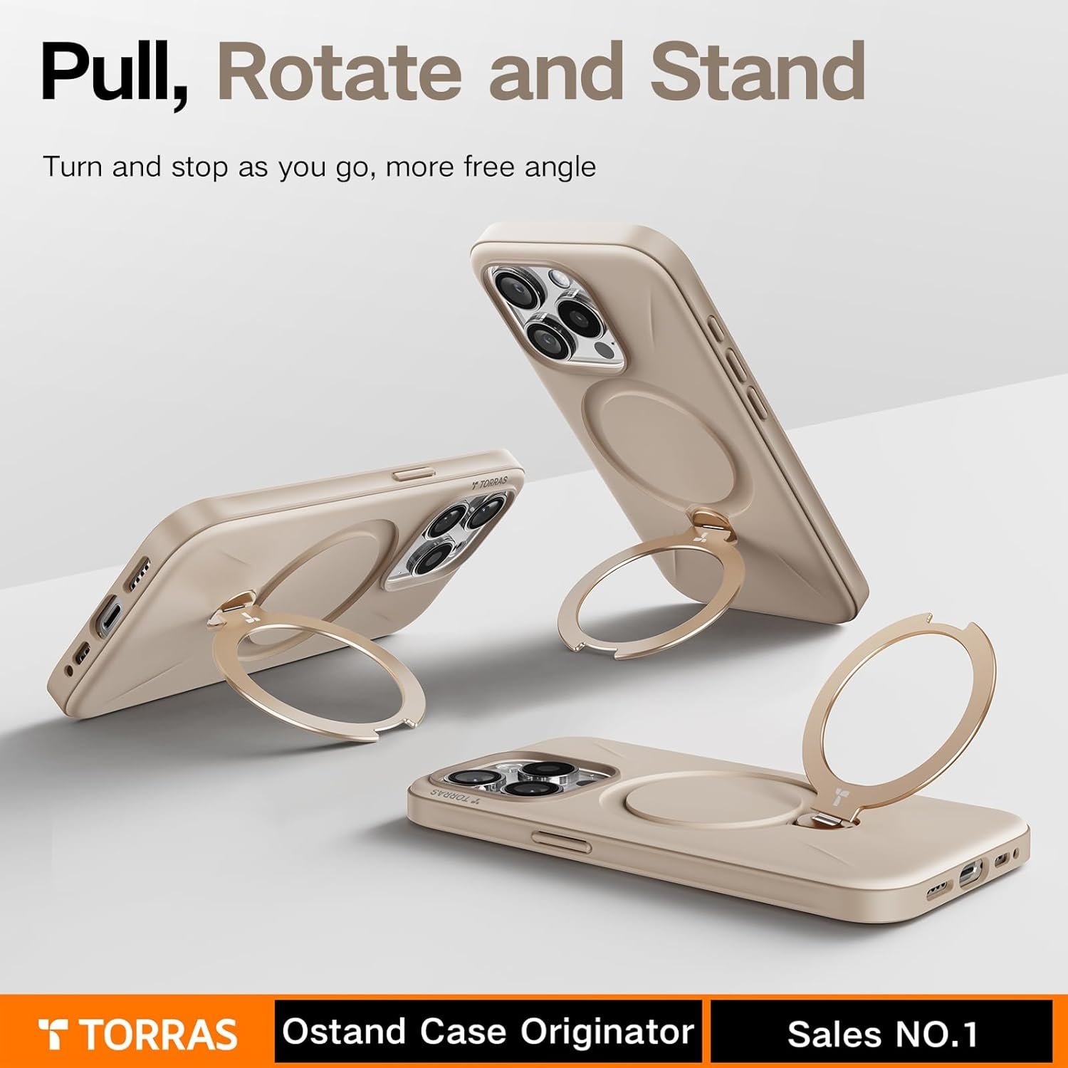 TORRAS 360°Spin Stand for iPhone 15 Pro Max Case, Compatible with Magsafe, Mil-STD Protective Hard PC Scratch-Resistant Case for iPhone 15 Pro Max Phone Case with Kickstand, Ostand Spin, Dune Beige - Image 4