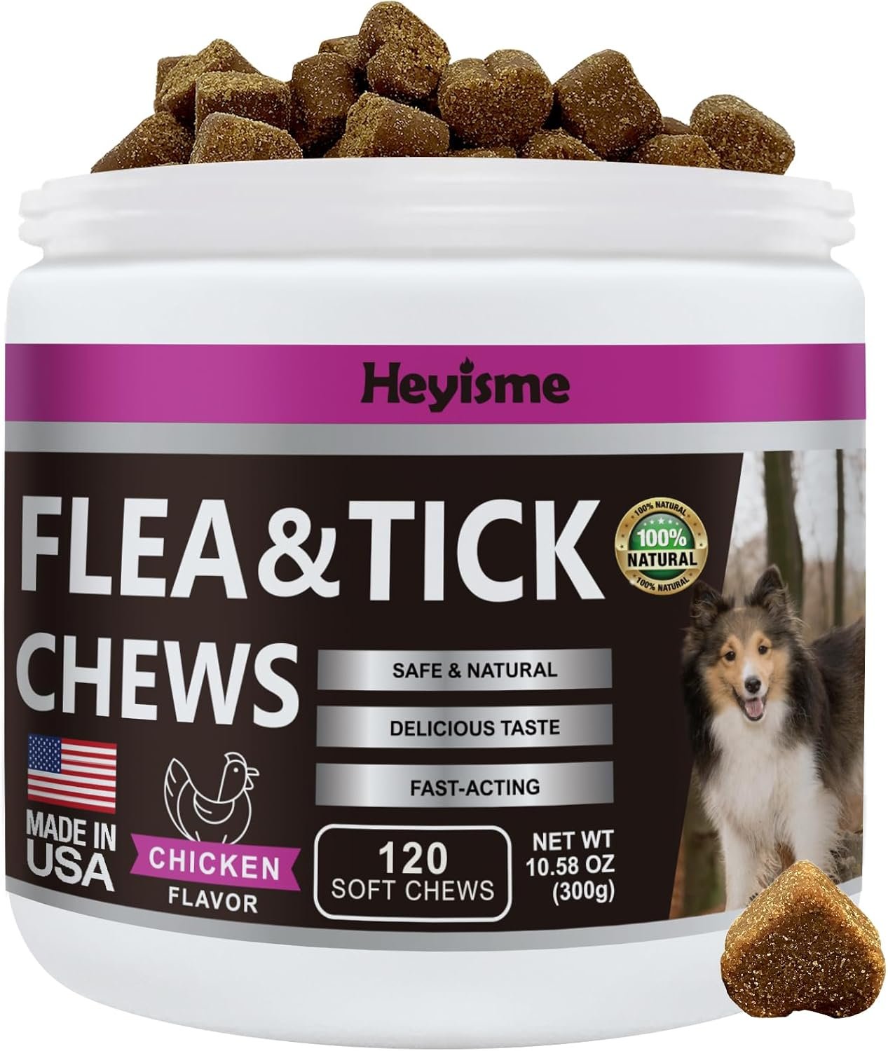 Flea and Tick Prevention for Dogs Chewables, Natural Dog Flea and Tick Control Supplement, Flea Treatment for Dogs, Oral Flea and Tick Chews Treats for All Breeds and Ages (Chicken, 120 Chews) - Image 2