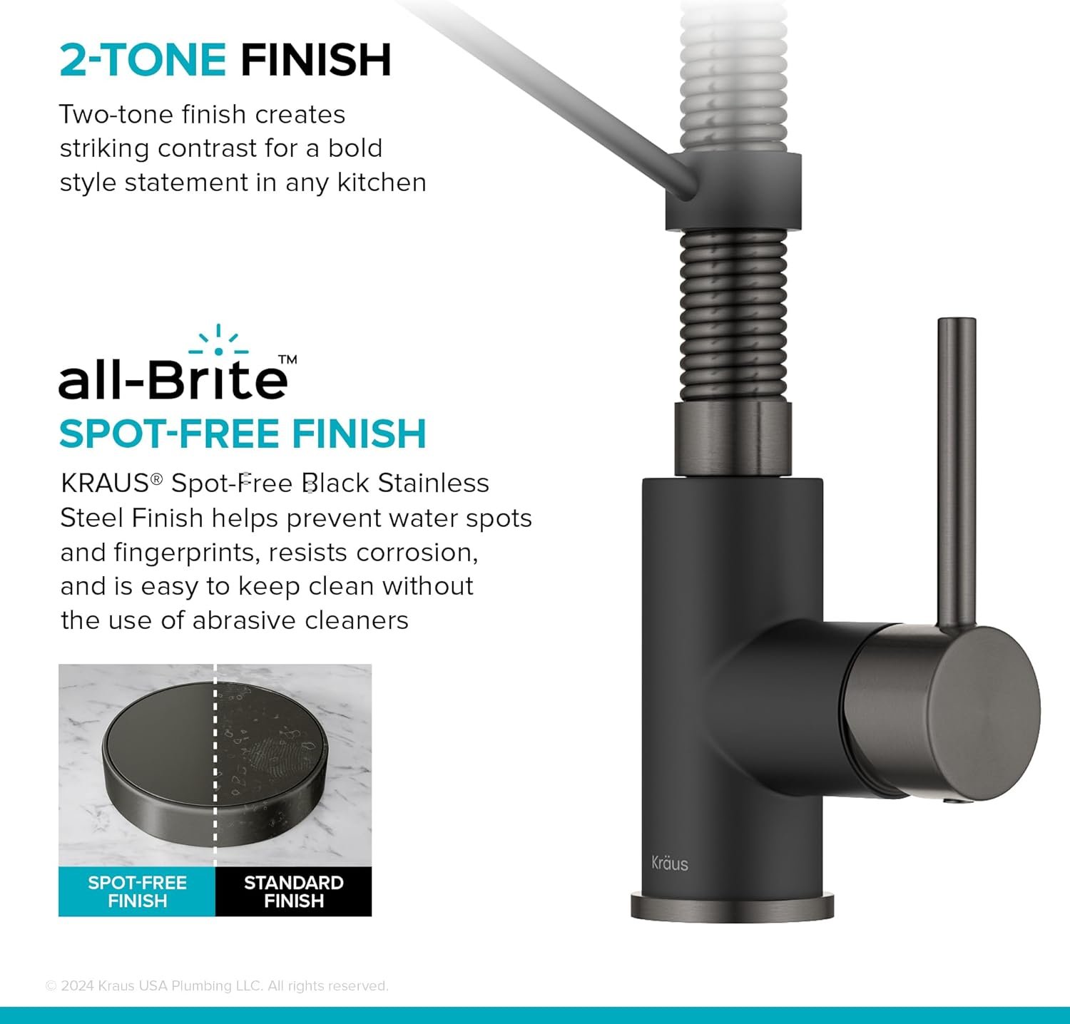 KRAUS Bolden Commercial Style 2-Function Single Handle Pull Down Kitchen Faucet in Matte Black/Black Stainless, KPF-1610MBSB (Pack of 1) - Image 6