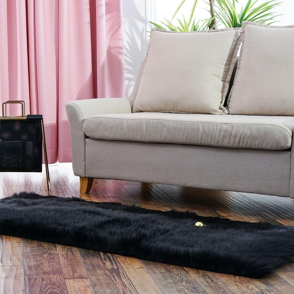 Carvapet Luxury Soft Faux Sheepskin Fur Area Rugs for Bedside Floor Mat Plush Sofa Cover Seat Pad for Bedroom, 2.3ft x 5ft,Black - Image 4
