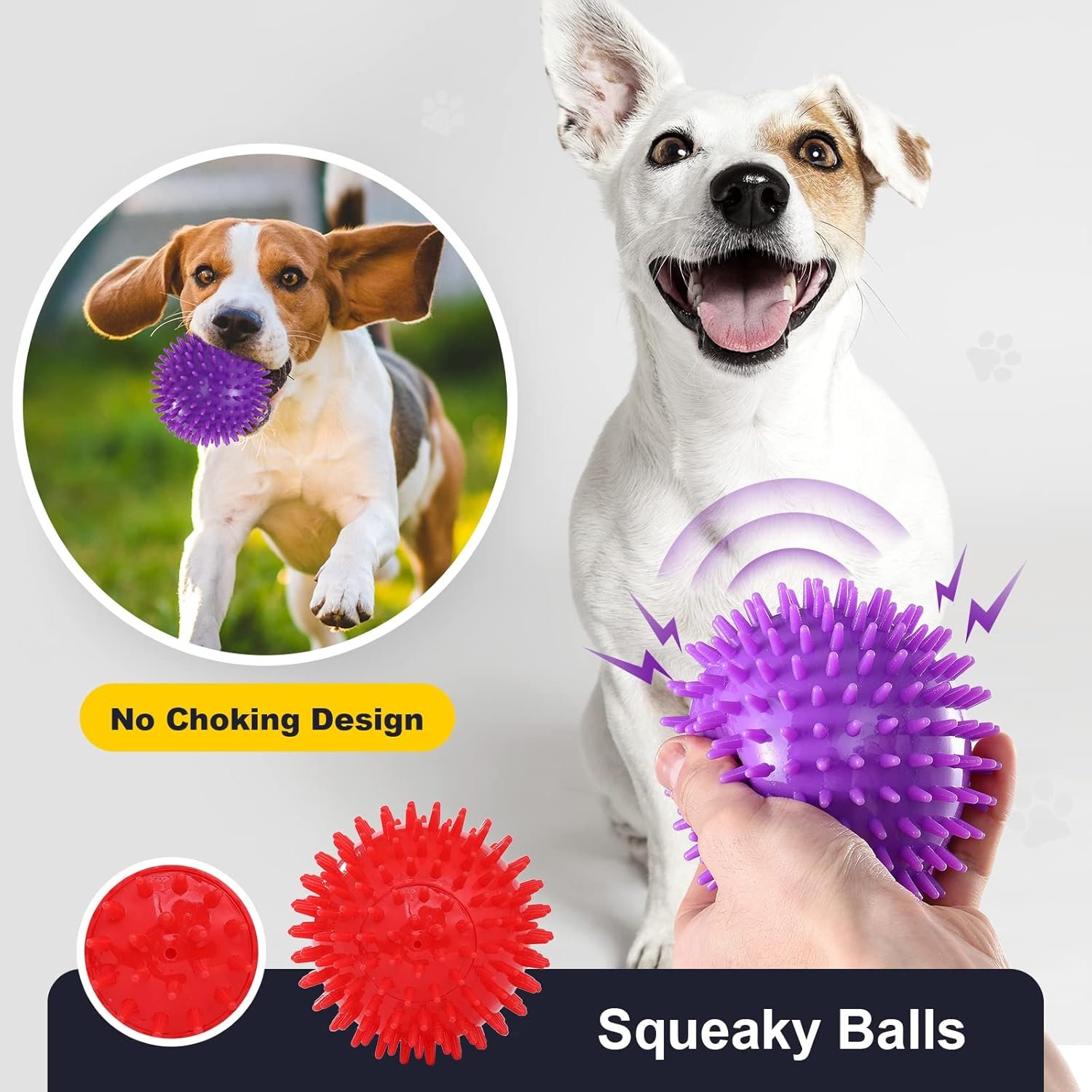 VITEVER 3 Colors 4.5” Heavy Duty Squeaky Dog Toy Balls for Medium Large Dogs, Dog Chew Toys for Teething, Spiky Dog Balls for Aggressive Chewers, Durable Dog Toys for Teeth Cleaning and Training - Image 6