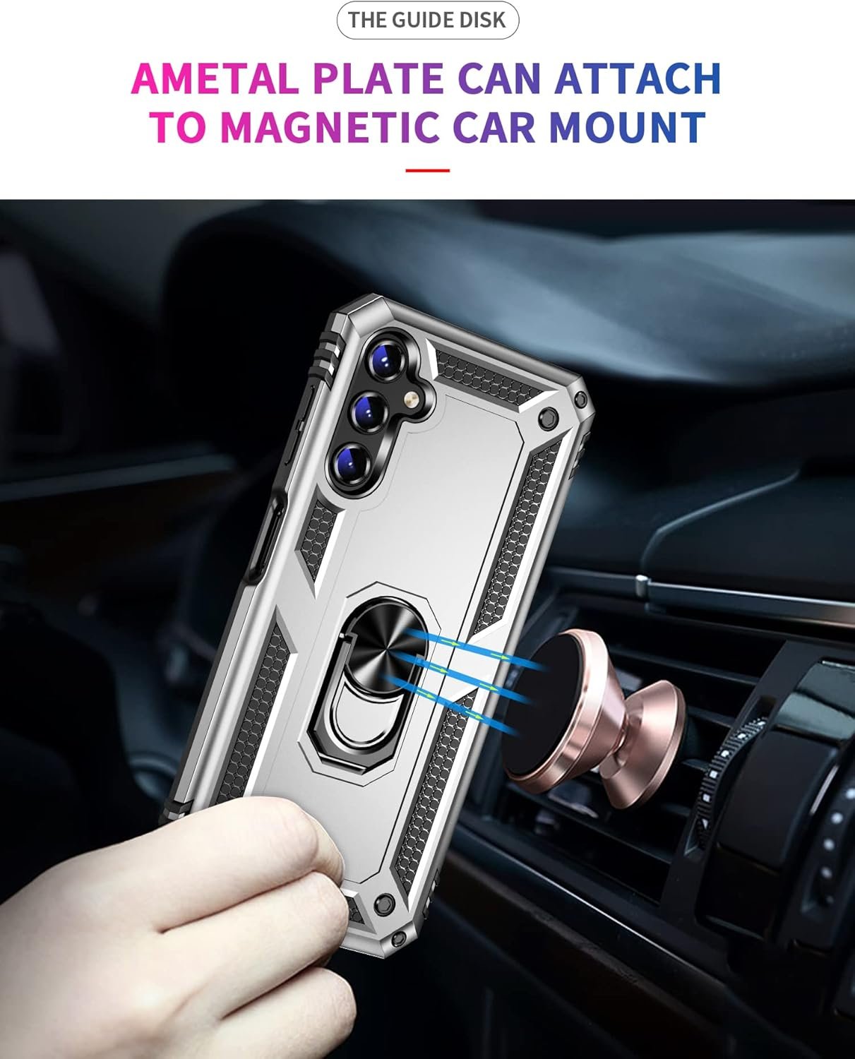 Military Grade Drop Impact for Samsung Galaxy A14 5G Case Galaxy A14 Case 360 Metal Rotating Ring Kickstand Holder Armor Heavy Duty Shockproof Case for Galaxy A14 5G Phone Case (Silver) - Image 4