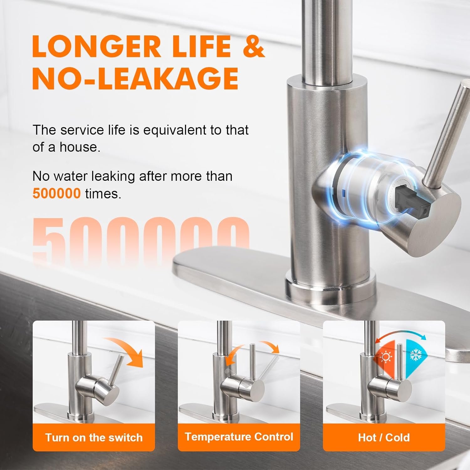 Waterfall Kitchen Faucet 3 in 1 Function, Kitchen Faucet with Pull Down Sprayer, Stainless Steel Kitchen Sink Faucets for Farmhouse, Camper, Laundry, Rv, Bar (Brushed Nickel) - Image 7