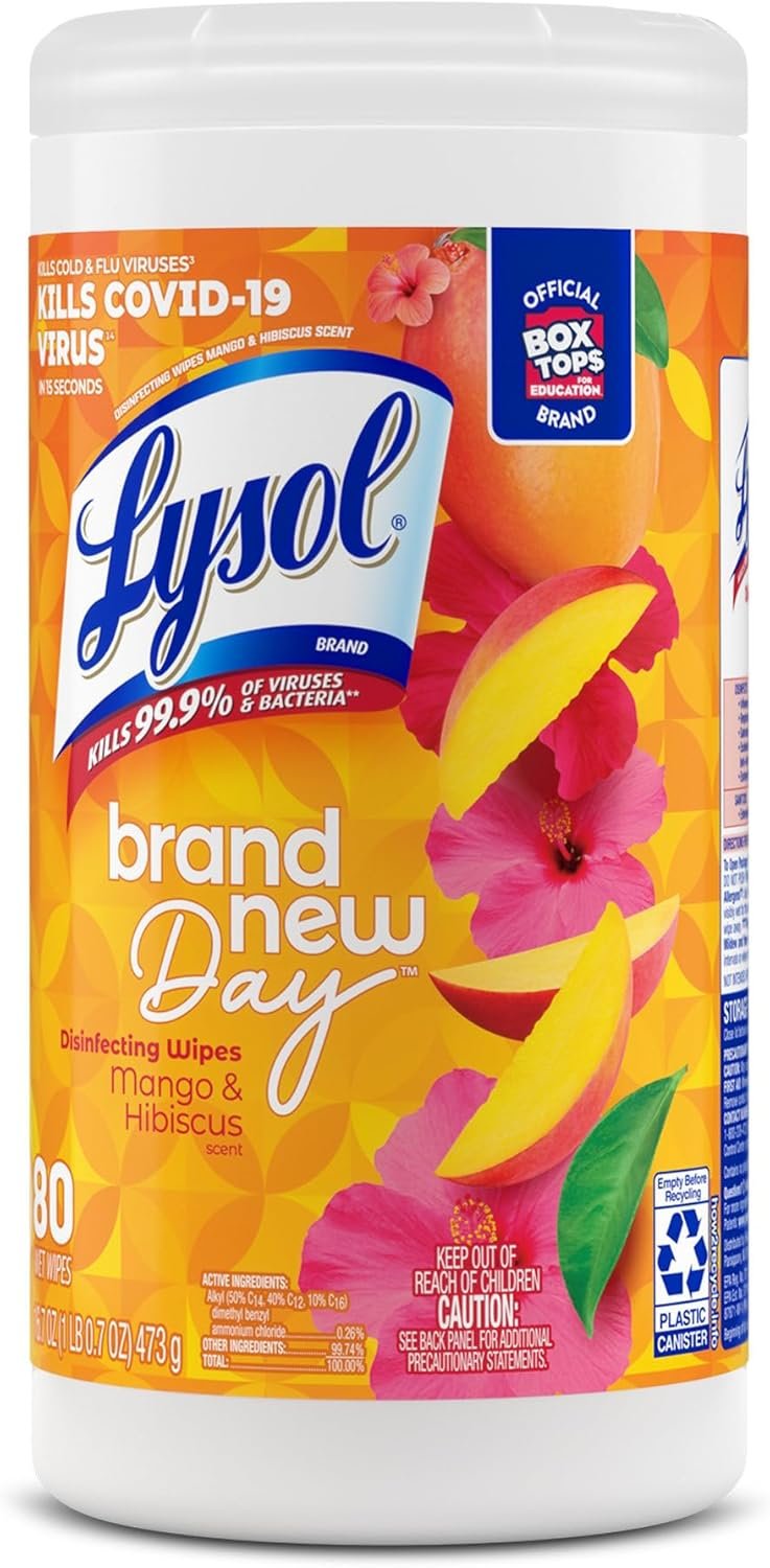 Lysol Brand New Day Disinfecting Wipes - Mango Scent - 80 / Canister - 6 / Carton - White - Image 4