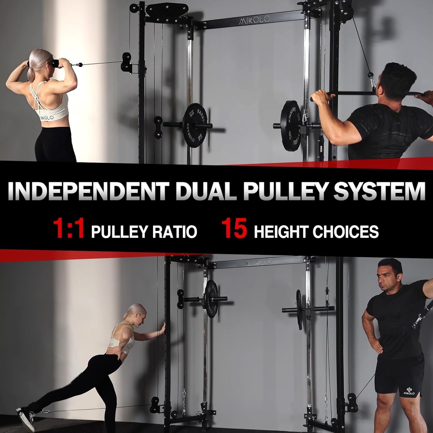 Mikolo Folding Squat Rack, Wall Mounted Power Rack with Cable Crossover Machine & LAT Pull Down, Functional Trainer with 5 Adjustable Function Modes, for Home Gym and Space Saving - Image 4