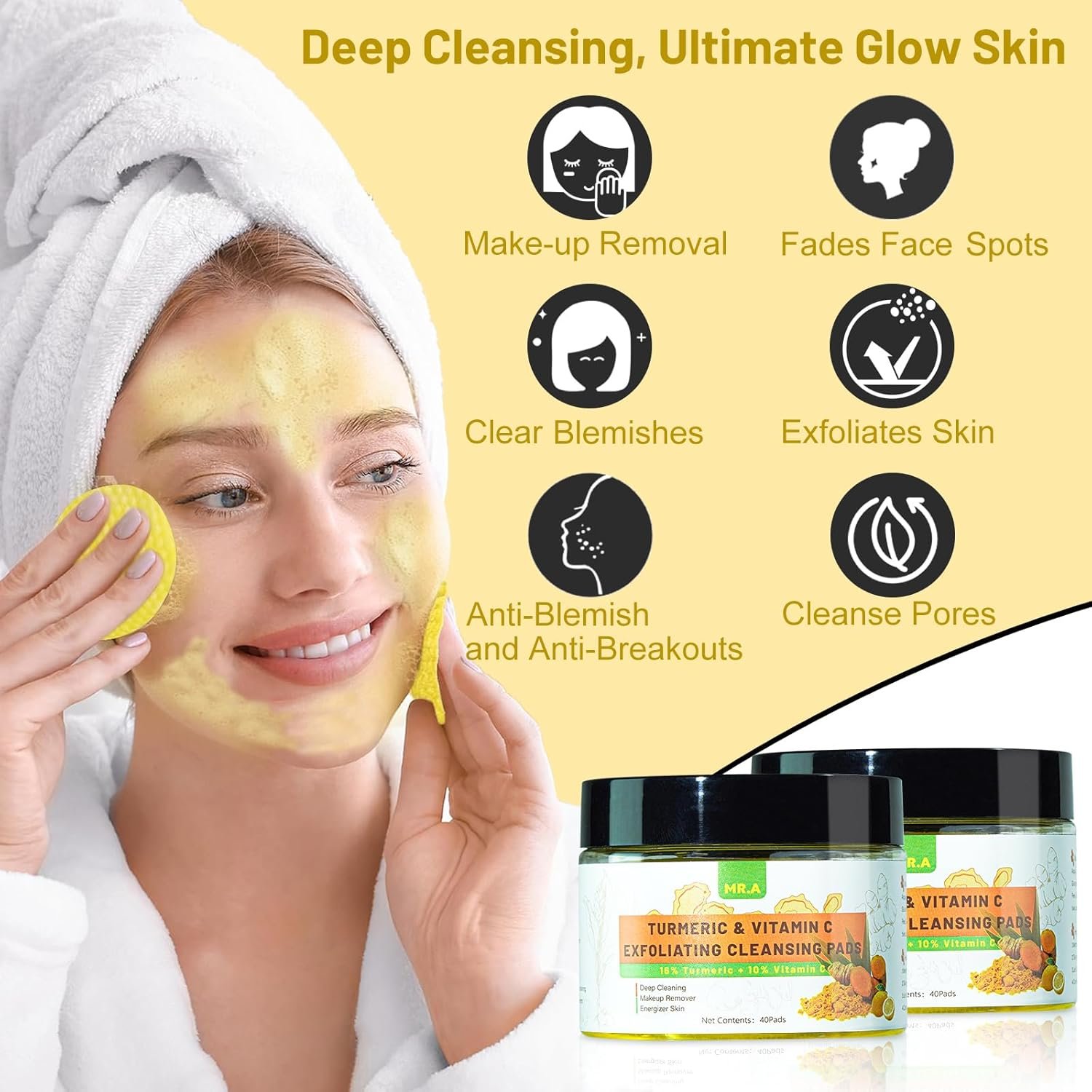 Turmeric Soap Bar Turmeric Face Clay Mask Turmeric Cleansing Pads, Vitamin C Facial Mask for Pores, Honey Tumeric Soap for all skin type, Turmeric Exfoliating Pads Turmeric Face Wash - Image 3