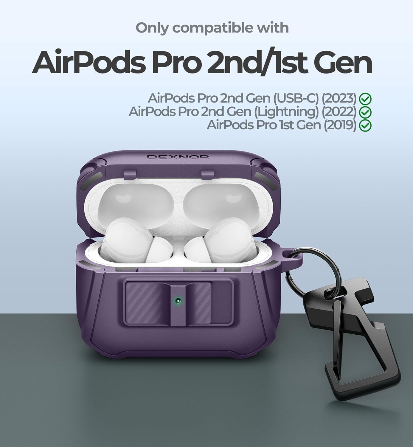 Dexnor Magnetic Case for AirPods Pro 2nd/1st Generation (2023/2022/2019), Compatible with MagSafe, Drop-Proof Lock Full-Body Shockproof Hard Protective Cover Rugged Bumper Cases Purple - Image 3