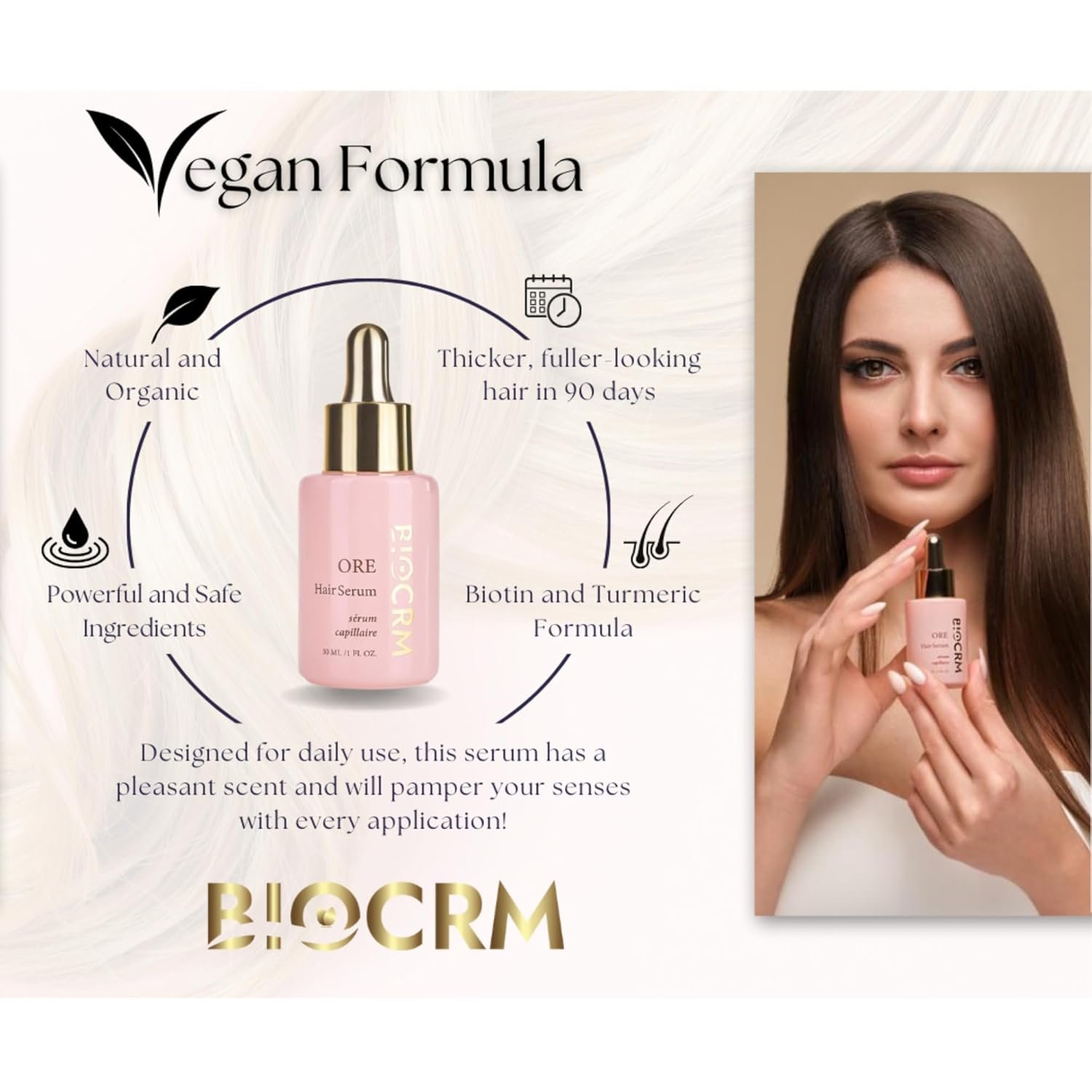 ORE Hair Serum for Hair Growth – 30ml Biotin Hair Growth Serum with Turmeric, Botanical Extracts – Effective Hair Loss Serum for Fuller, Thicker Hair – Non-Greasy Lightweight Formula - Image 3