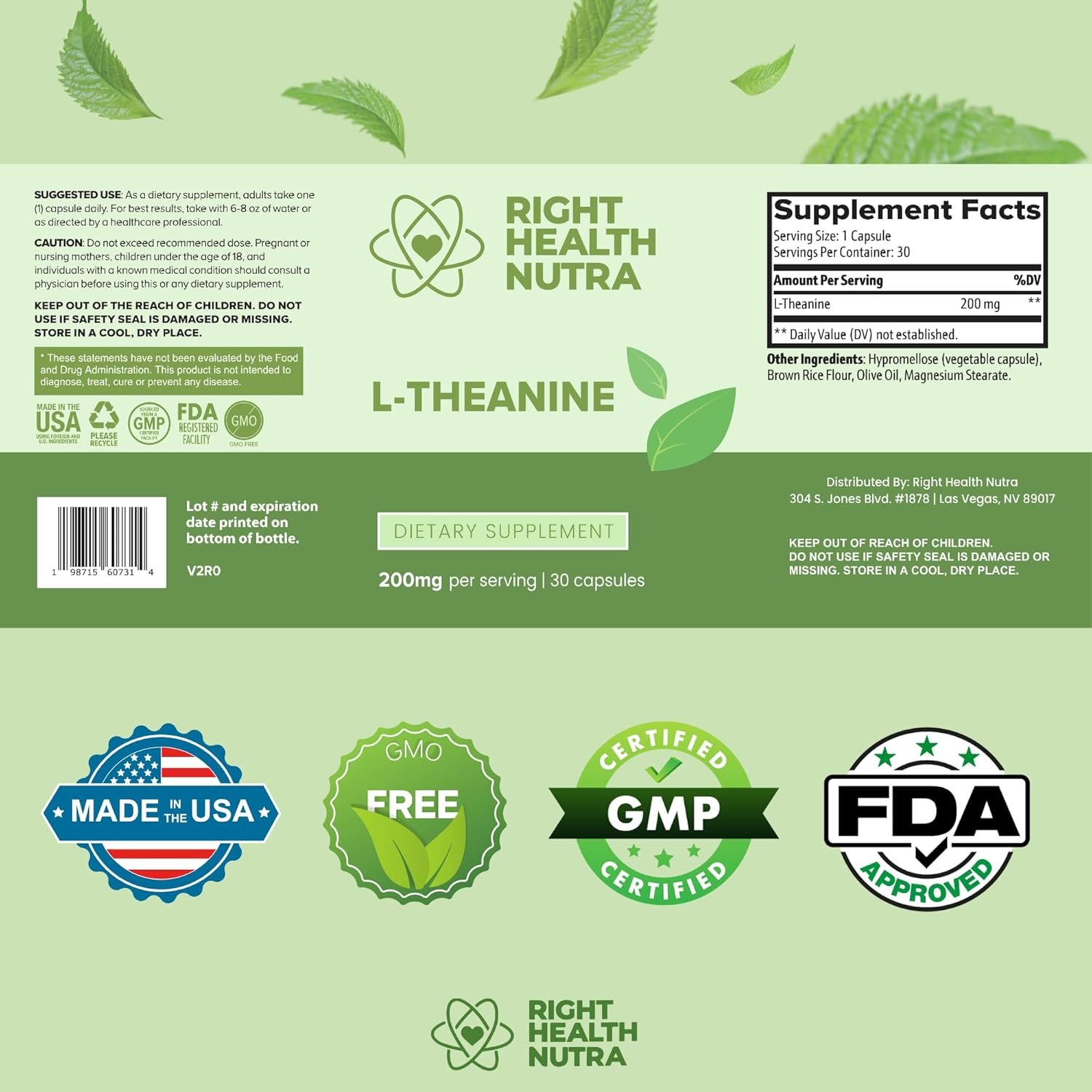 Right Health Nutra L-Theanine 200mg - 30 Capsules - L Theanine Supplement with 2X Strength - Image 3