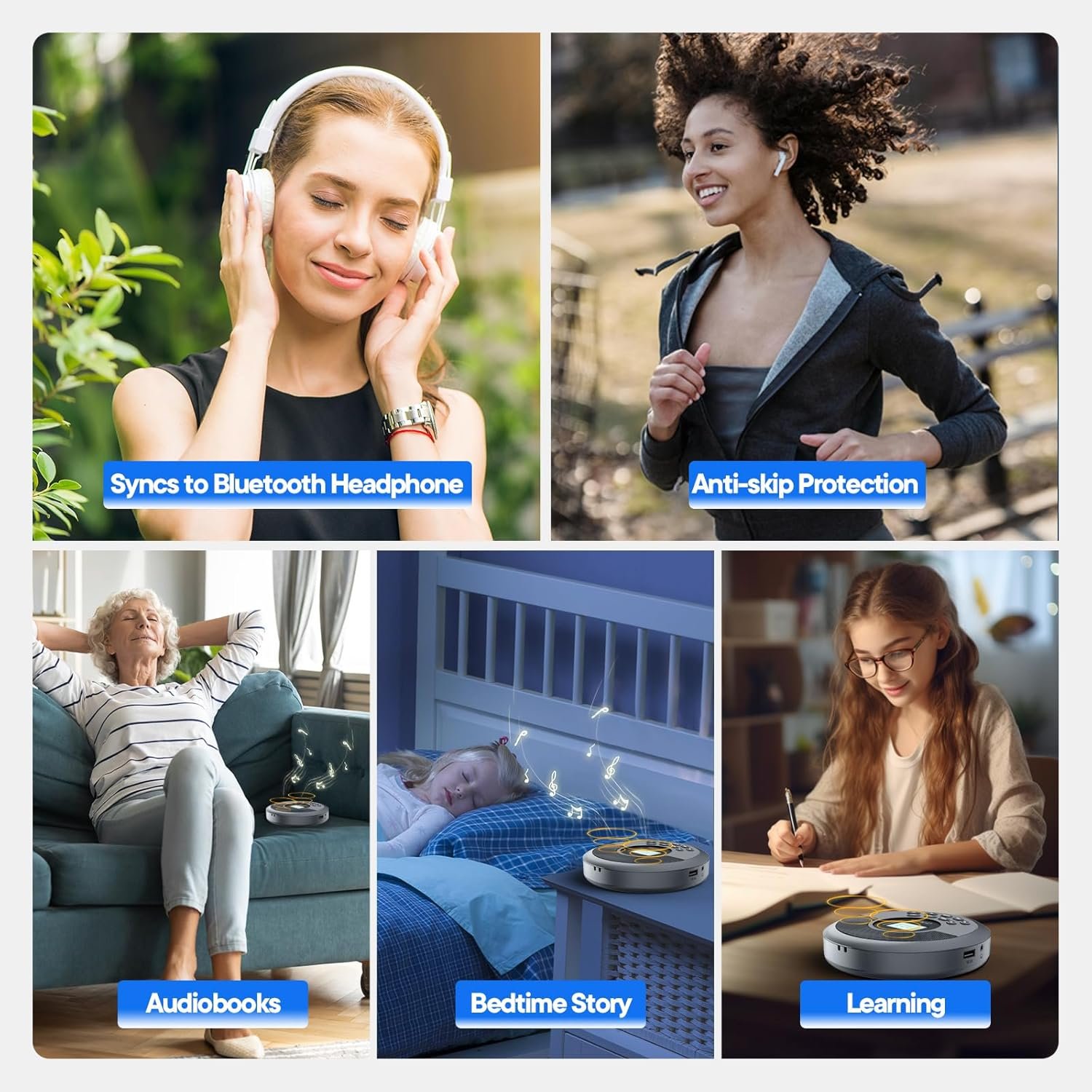 Portable CD Player with Bluetooth,Rechargeable CD Player for Car with Speakers,Walkman CD Player with Headphones and Anti-Skip Protection,Discman with LCD Display,AUX Cable. - Image 8