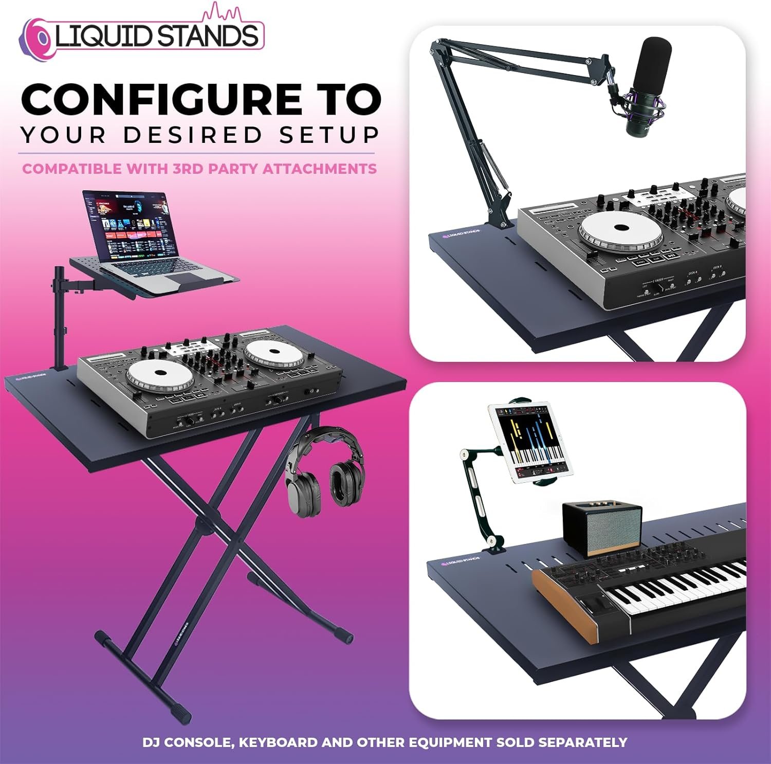 Liquid Stands Expandable DJ Table Stand Portable Audio Mixer Stand - DJ Stand for Laptop & Controller - Midi Keyboard Stand & Synth Stand - DJ Booth Portable X Style Keyboard Stand & Tabletop DJ Desk - Image 7