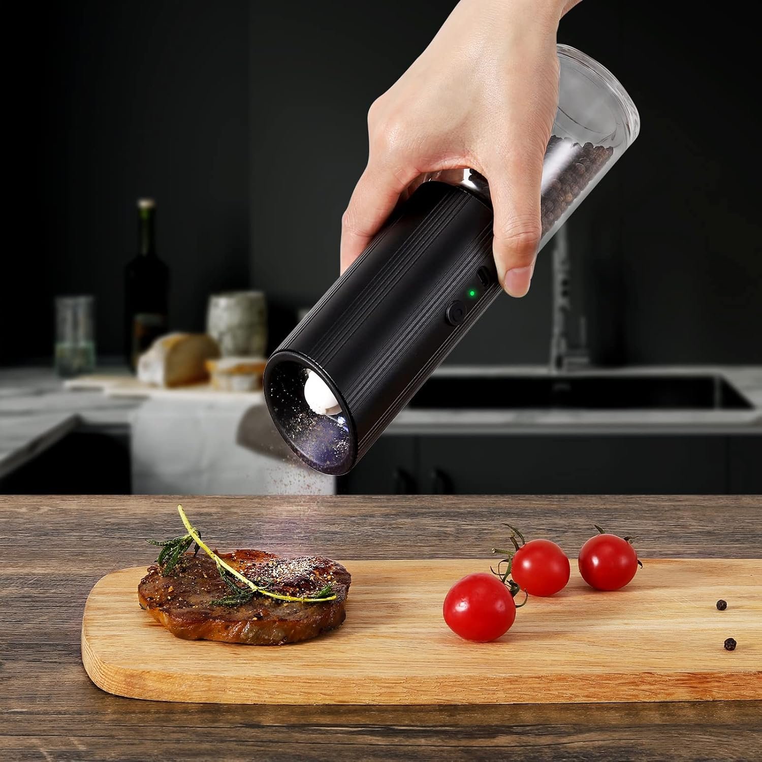 VEVOK CHEF Electric Salt and Pepper Grinder Set Black Type-c Rechargeable Pepper Grinder with LED light One Handed Operation Pepper Mill Adjustable Coarseness - Image 9