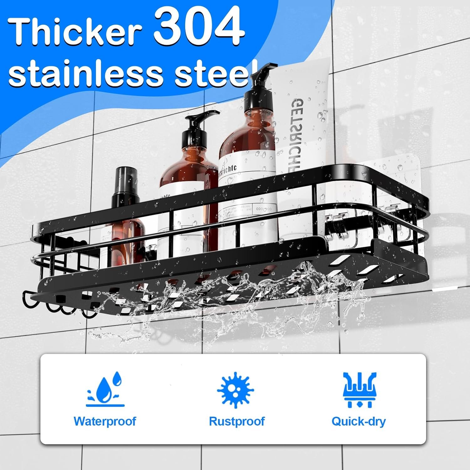 Corner Shower Caddy 3 Pack, Large Size Shower Shelves with Soap Holder Adhesiveand 4 N-Shaped Hook, Rustproof Stainless Steel Bathroom Accessories Organizer, No Drilling Wall Mounted Rack - Image 9