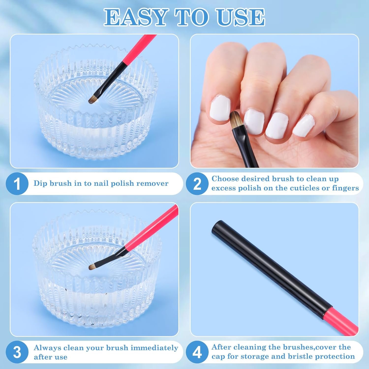 3PCS Nail Clean Up Brushes for OPI Nail Polish Remover, Brushes for Cleaning Polish Mistakes on the Cuticles, Acetone Resistant Nail Brushes for Nail Art and Designs(BB Pink ) - Image 8