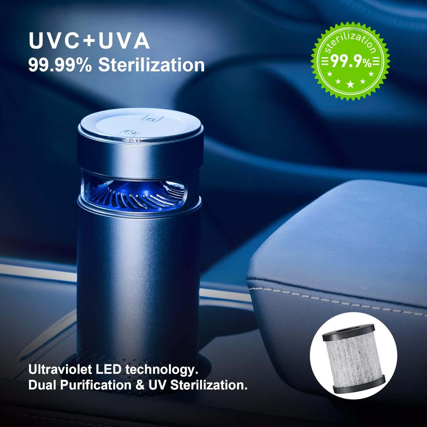 CALODY Car Air Purifier, Updated Mini Air Purifier Battery Powered, Air Purifiers for Bedroom Home with H13 True HEPA Filter for Allergies, HEPA Air Purifier for Car Traveling Bedroom Office - Image 4