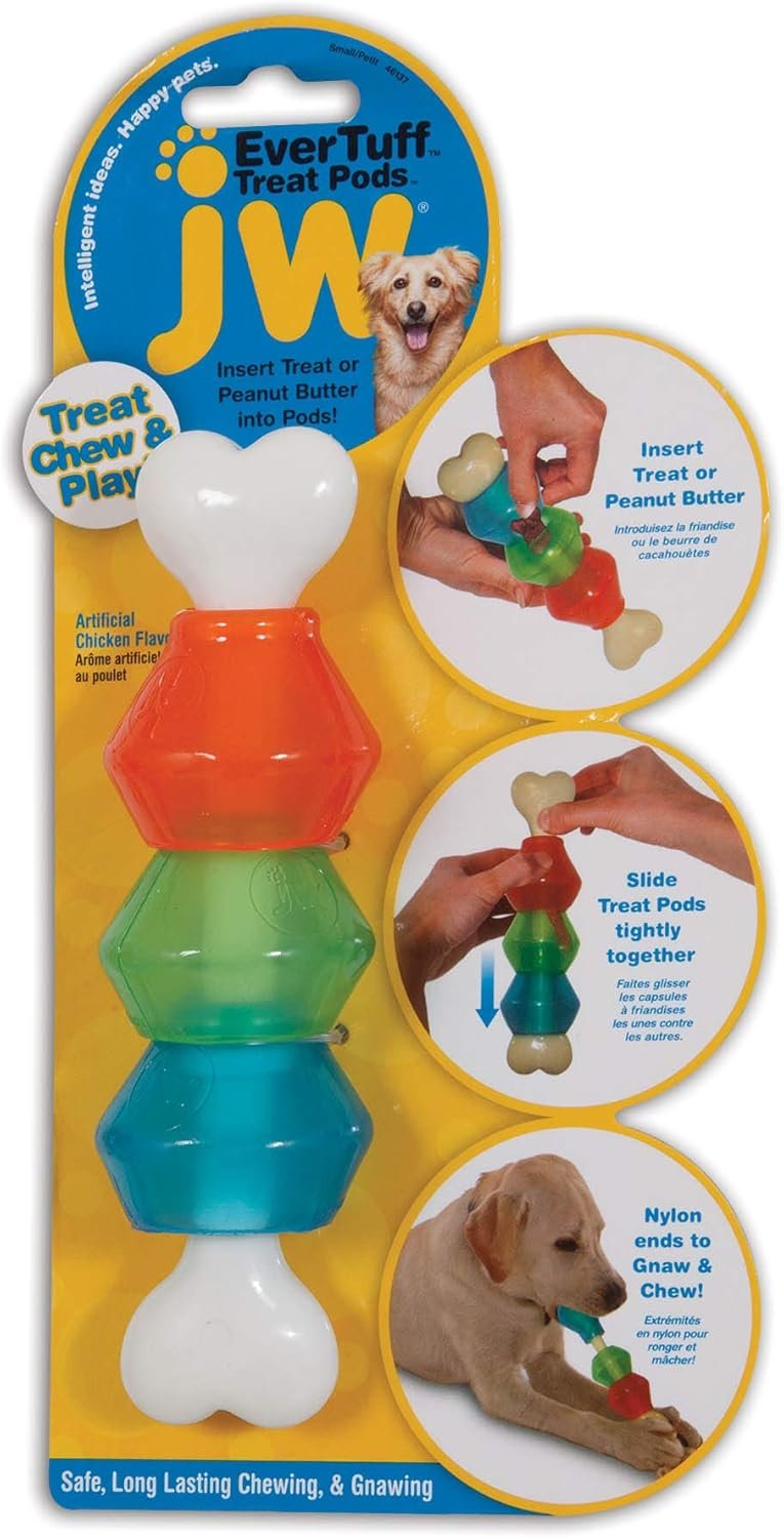 JW Pet EverTuff Treat Pod Nylon Dog Toy, Small, White Bone with Colored Pods of Orange, Green, Blue - Image 2