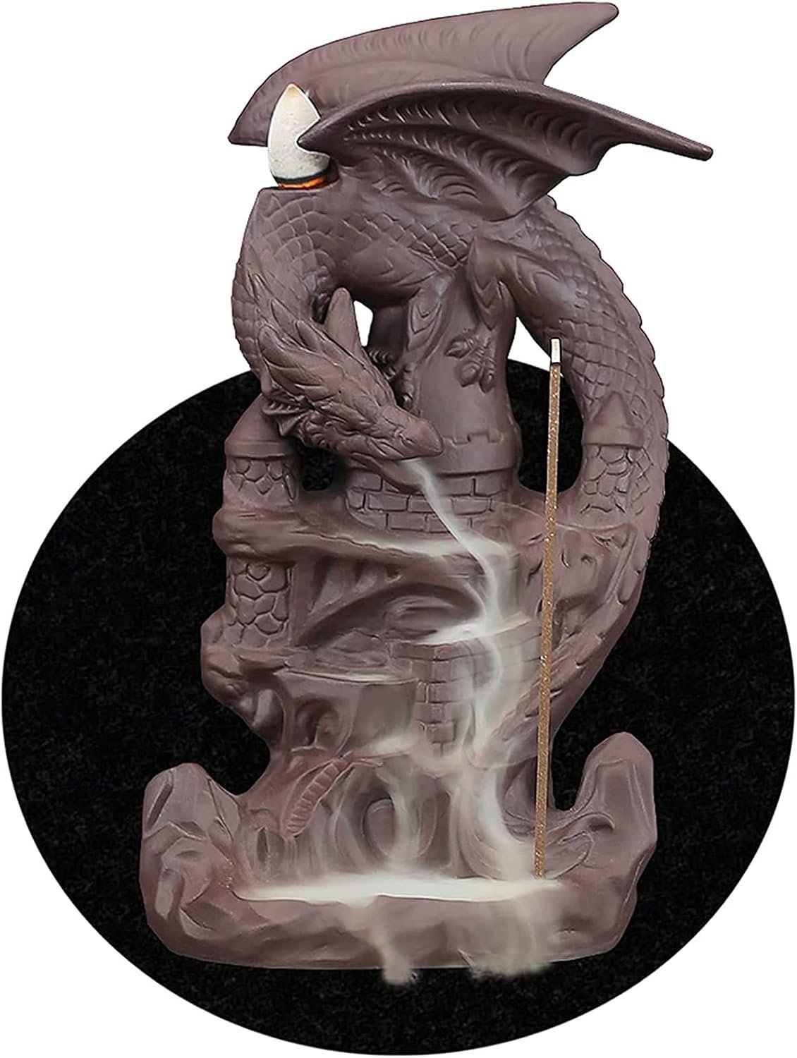 Dragon Backflow Incense Burner Handmade Ceramics Ornamen Statue Fountain Home Decor Waterfall Incense Holder, with 100 Backflow Incense Cones and 1Mat - Image 2