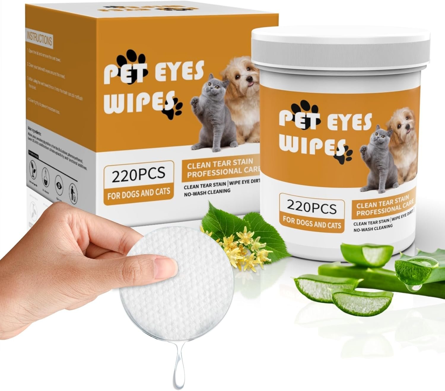 Eyes Wipes for Dogs - Gently Remove Tear Stain - Dog Eye Cleaner,Eye Debris, Discharge, Mucus Secretions - Dog Eye Wipes Tear Stain Remover - Dog & cat Eye Wipes - 220pcs - Image 2