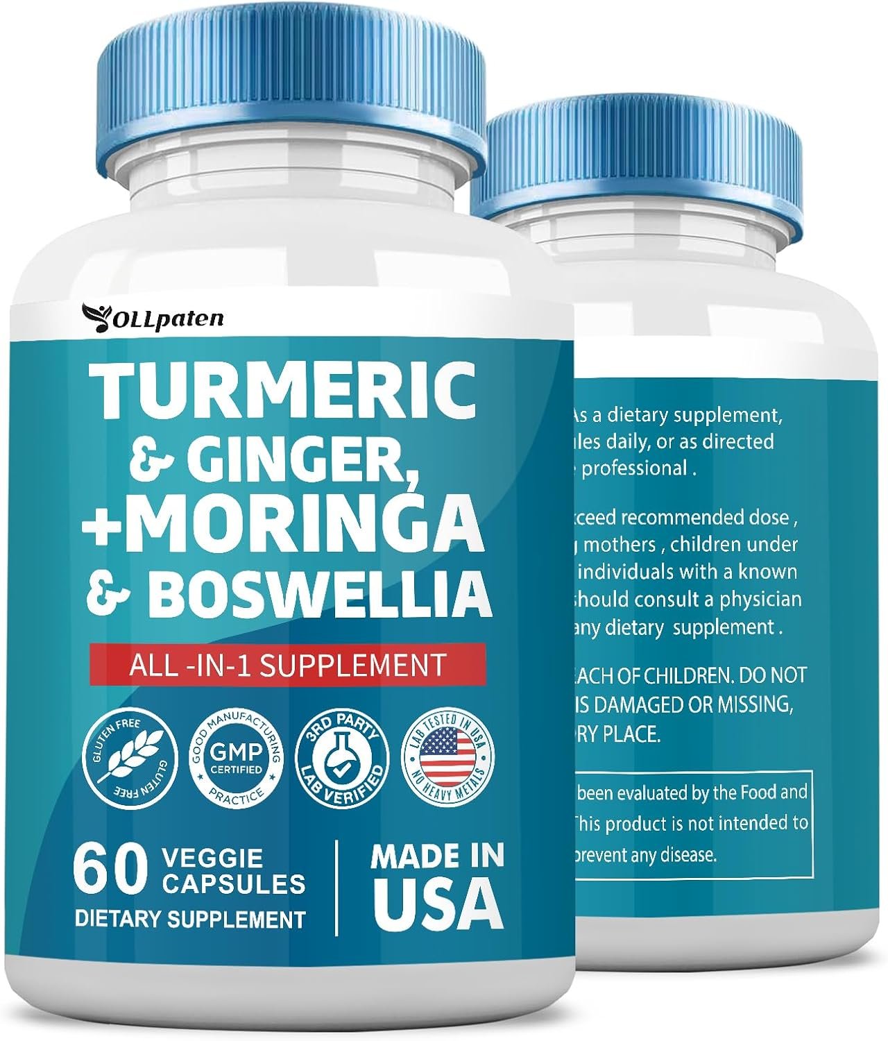 Turmeric Curcumin 30000mg Moringa 50000mg Ginger 3000mg Boswellia 3000mg Saffron 2000mg All-in-One Supplement for Women and Men with Quercetin, Tart Cherry, 60 Capsules - Image 5
