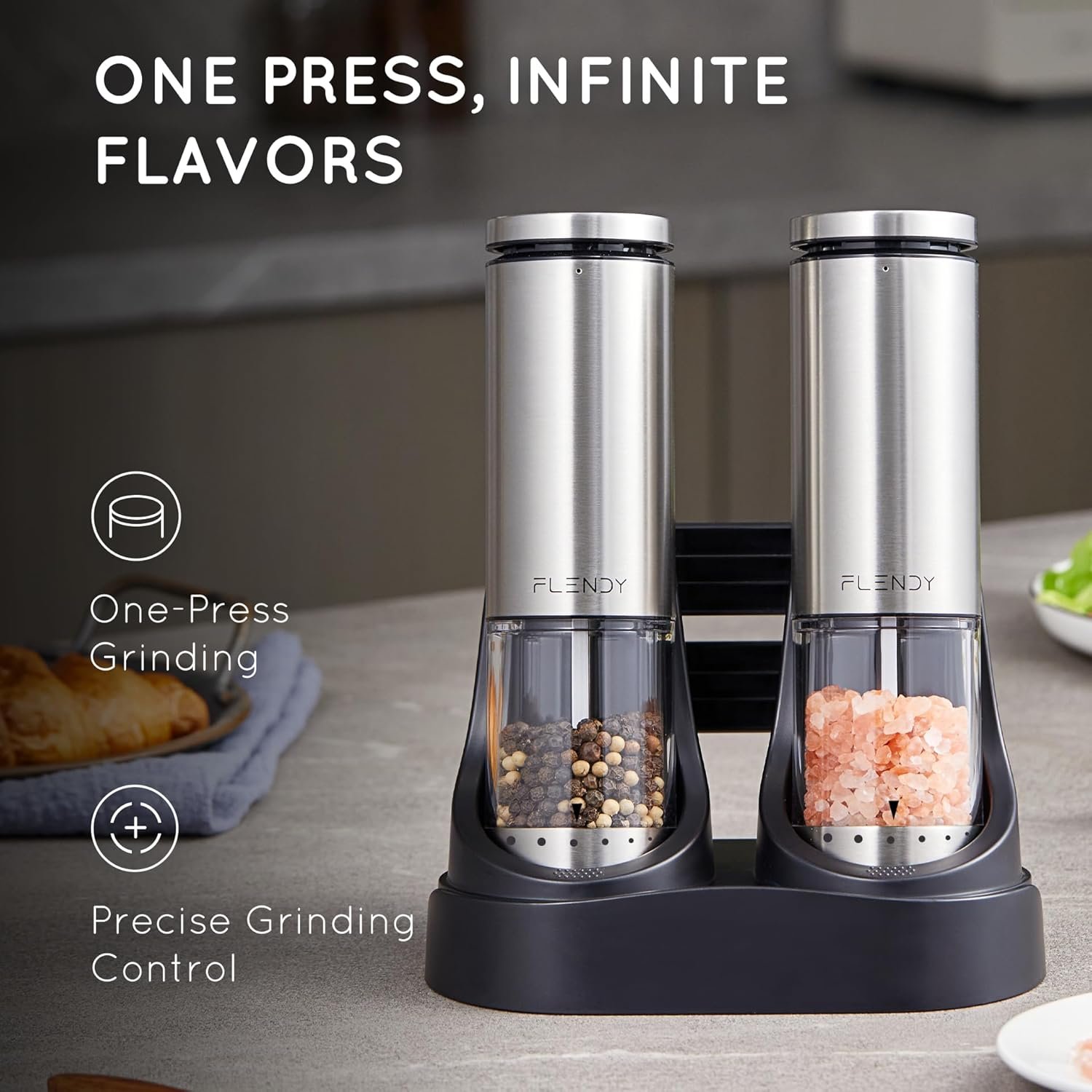 Electric Salt and Pepper Grinder Set Rechargeable, Automatic Salt and Pepper Grinder Set with Oversized Top Button, Stainless Steel Electric Salt and Pepper Shakers Set - Image 3