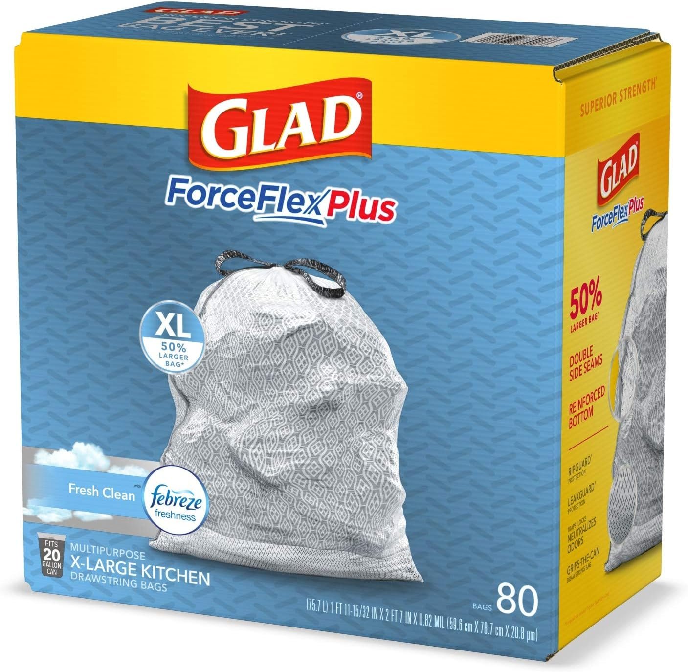 Glad Trash Bags, Force Flex Kitchen Pro Drawstring Garbage Bags, Fresh Clean, 80 Count - Image 12