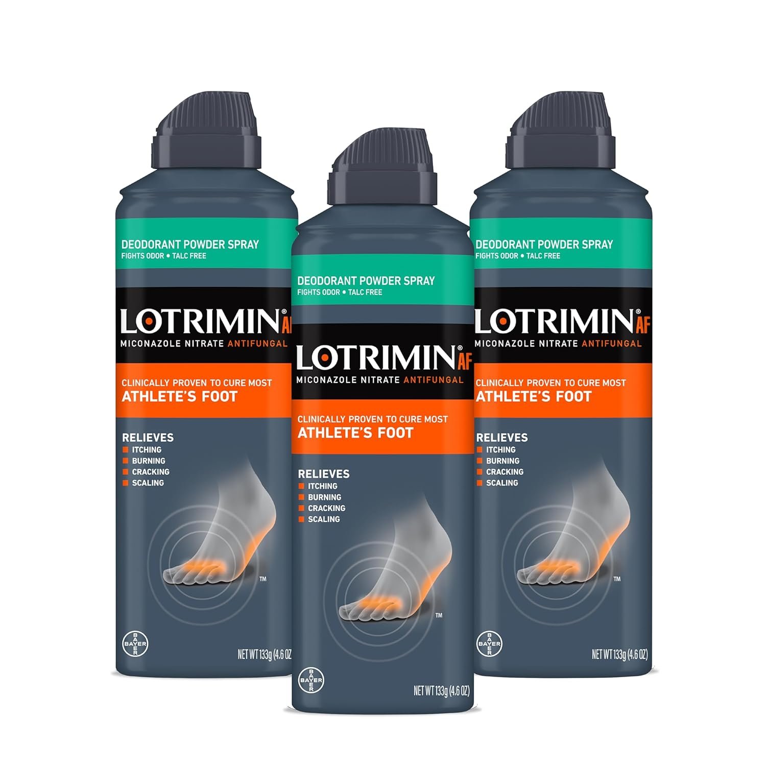 Lotrimin Athlete's Foot Deodorant Antifungal Powder Spray, Miconazole Nitrate 2%, Clinically Proven Effective Antifungal Treatment of Most AF, Jock Itch & Ringworm, 4.6 Ounce (Pack of 3) - Image 2