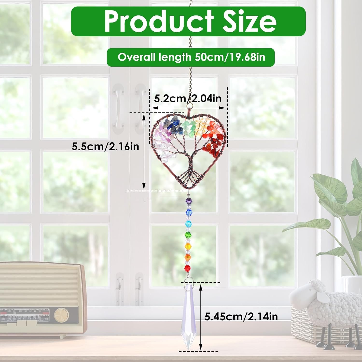 TIESOME Crystal Tree of Life Suncatchers, Rainbow Heart Shaped Sun Catcher Chakra Stones Window Hanging Ornament Colorful Garden Pendant Home Car Decor - Image 4