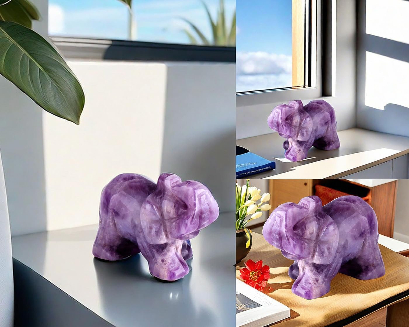 QINJIEJIE Amethyst Elephant Decor Statue Crystals Healing Stones Crystal Pocket Figurines Cute Hand Carved Sculpture Gemstones Spiritual Home Office Desk Purple Decor Elephant Gifts for Women - Image 7