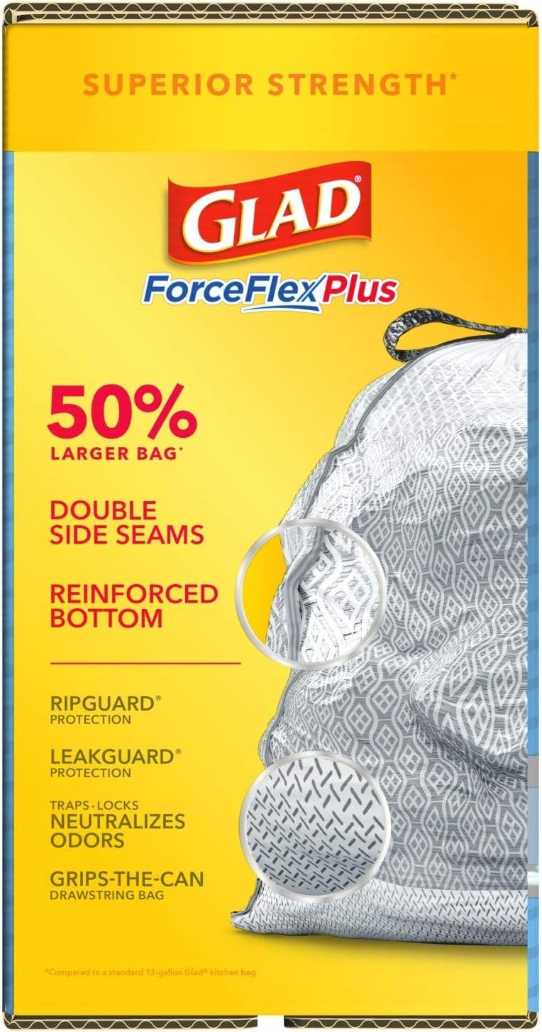 Glad Trash Bags, Force Flex Kitchen Pro Drawstring Garbage Bags, Fresh Clean, 80 Count - Image 13