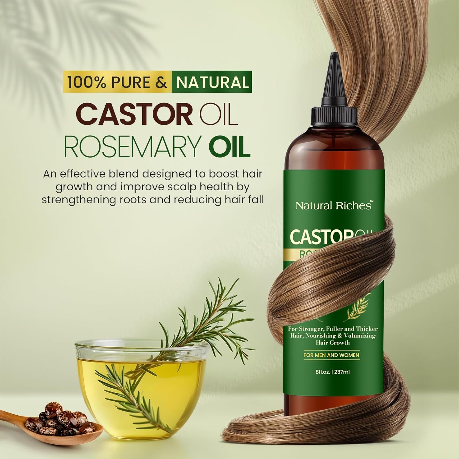 Natural Riches Castor Oil with Rosemary Oil, 8 fl oz, For Stronger, Fuller and Thicker Hair Growth Handcraft Blends Organic Castor Oil with Rosemary Oil Premium Grade hair treatment. - Image 4
