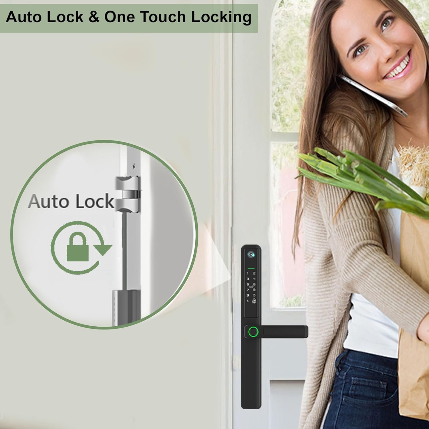 Smart Door Lock with Camera, Electric Lock for Front Door, Mortise Door Lock with Handle, Electronic Door Lock with Doorbell, keyless Door Entry, Fingerprint, Code, IC Card, Key, WiFi, APP - Image 4