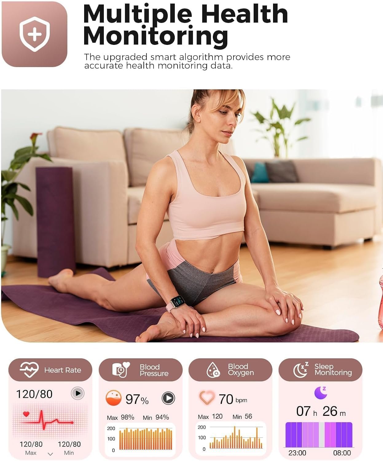 Smart Watch for Women Men (Answer/Make Call), 2.02" Smartwatches with 110+ Sport Modes, Blood Pressure Blood Oxygen Heart Rate Sleep Monitor, IP68 Waterproof Fitness Watch (Pink) - Image 5