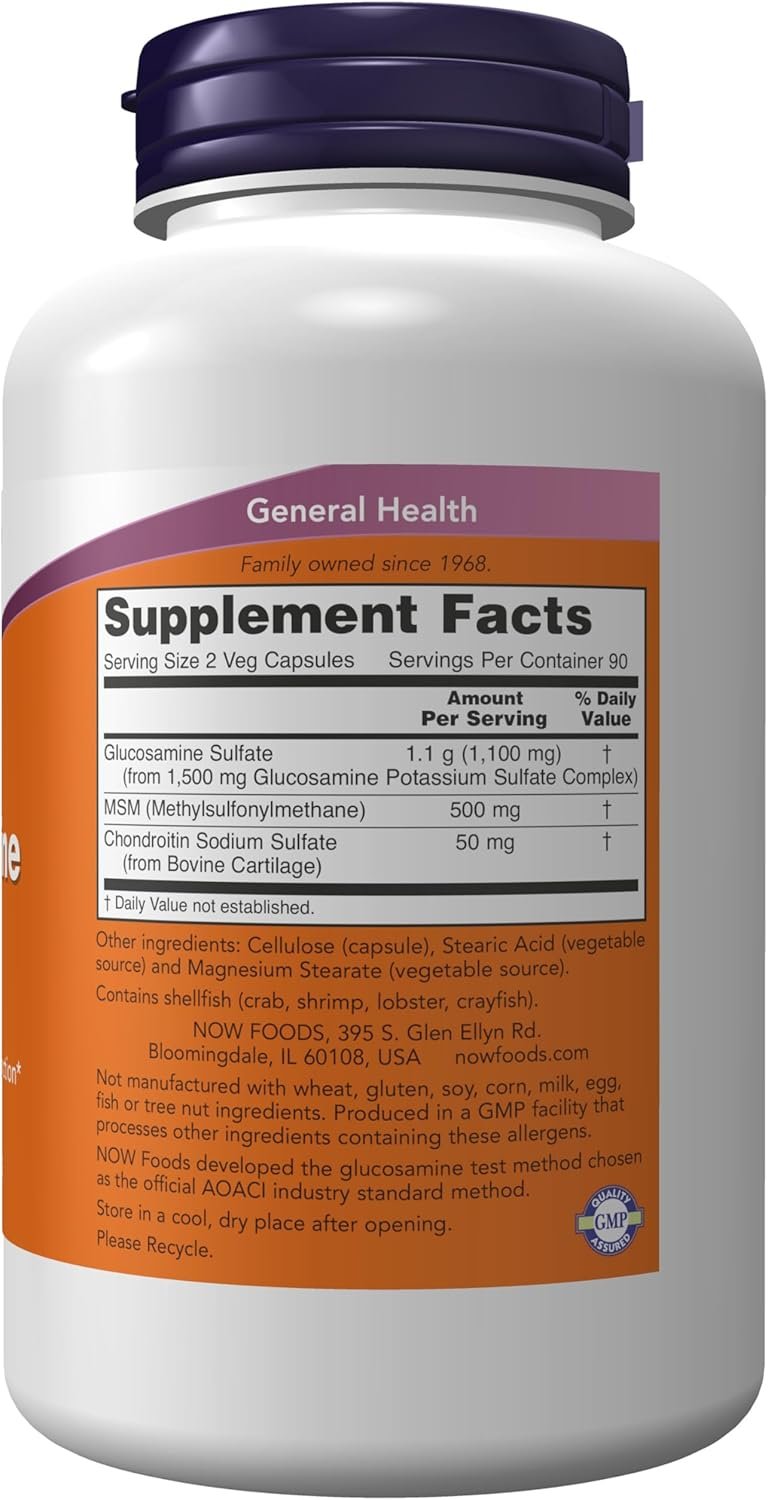 NOW Foods Supplements, Glucosamine & MSM plus Chondroitin Sulfate, Joint Health*, 180 Veg Capsules - Image 3