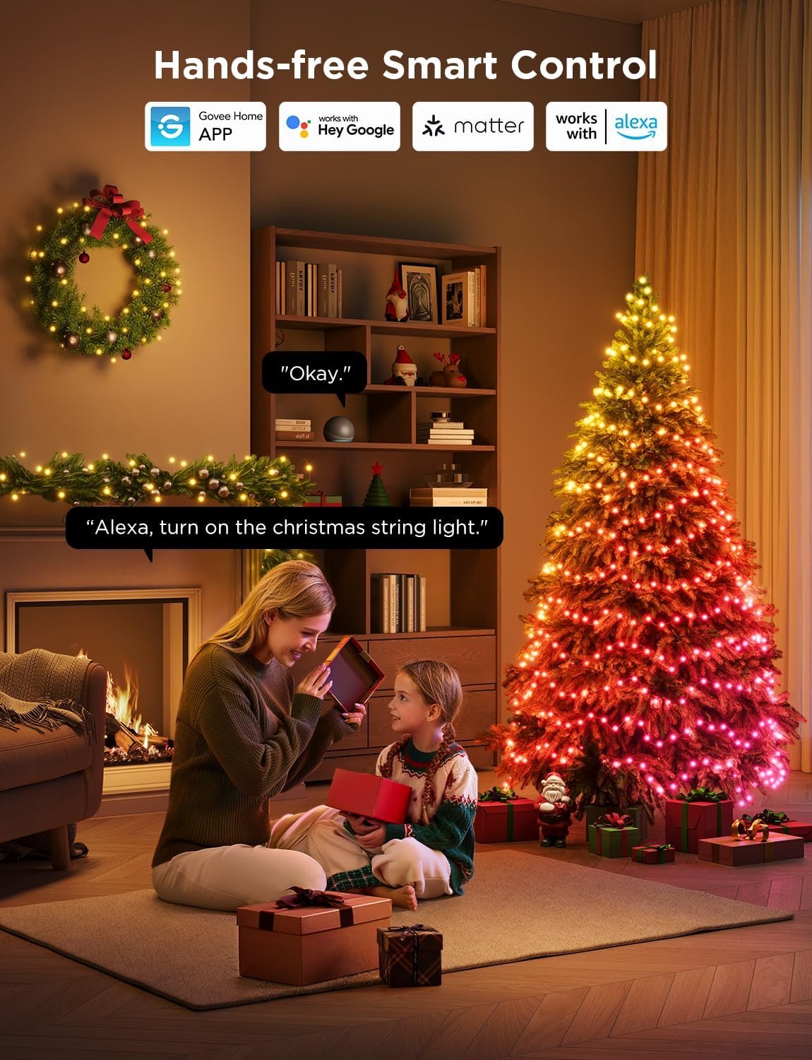 Govee Christmas Lights 2, RGBWIC 99FT 300LEDs Christmas Tree Lights with Shape Mapping Function, Smart Holiday String Lights for Christmas Decor, 130+ Preset Scenes, Voice and APP Control, Clear Wire - Image 8