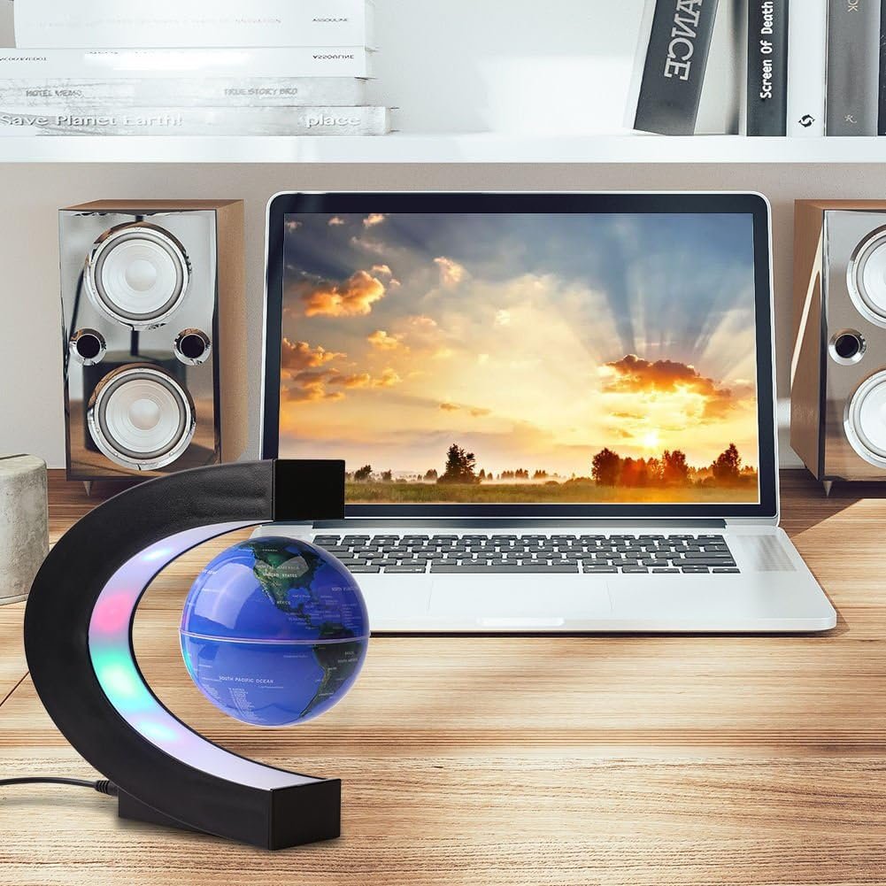 Magnetic Floating Globe Levitation 4inch Floating Globe Led Light World Map with C Shape Base (Blue 4" Globe) - Image 5