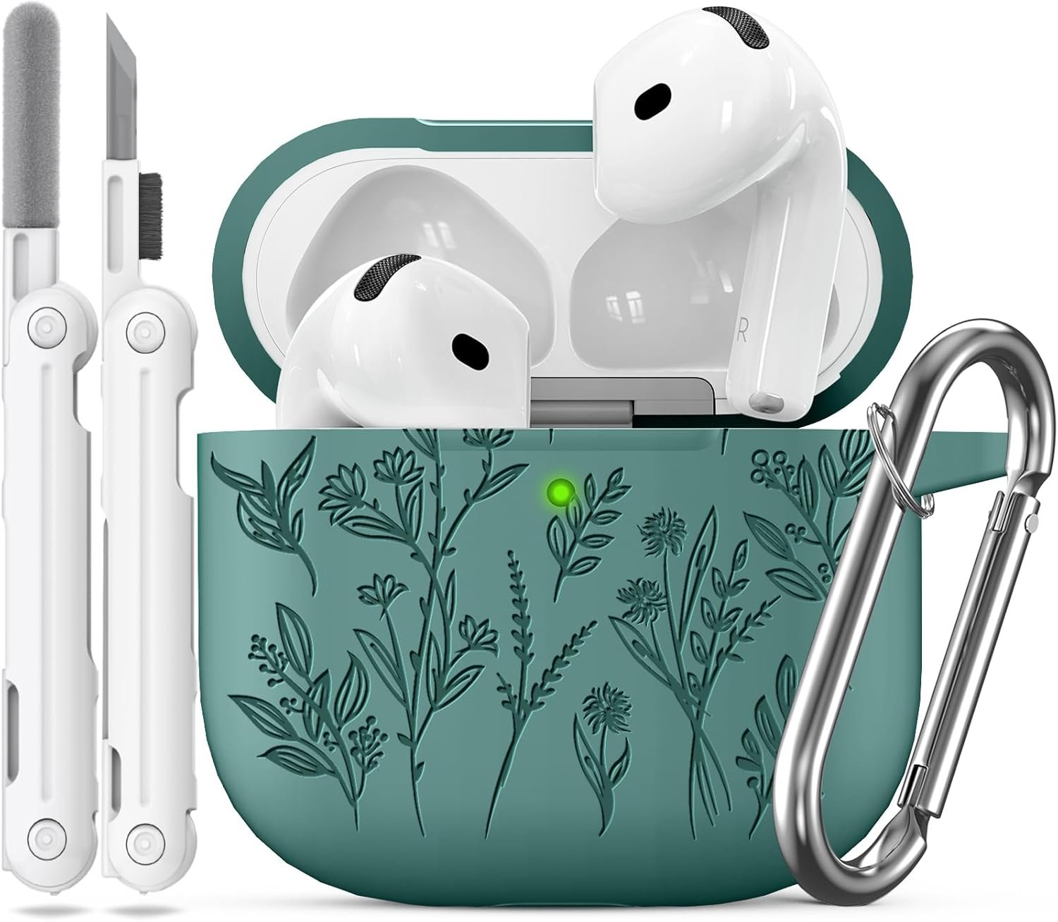 for Airpods 4 Case, Ekoonpft Flower Engraved Case for Apple AirPods 4th Generation 2024, Soft Silicone Case Cover for Women Girly with 3-in-1 Cleaner Kit, Keychain, Military Grade Protection - Image 2