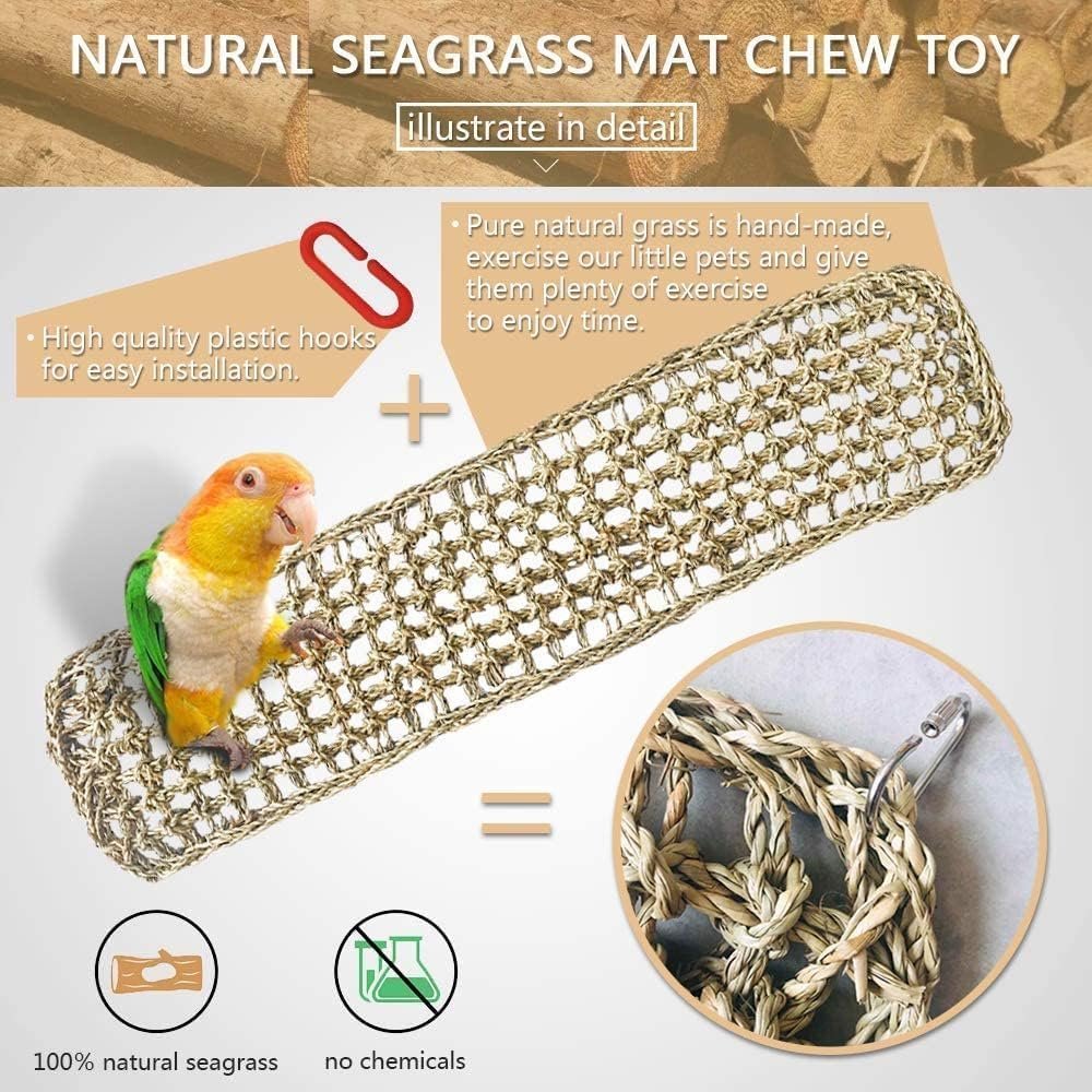 Bird Seagrass Mat 29.5"× 7" Parrot Natural Grass Woven Net Hammock Parakeet Climbing Rope Ladder Mat Chew Toys Cage Accessories for Pigeon Cockatiel Conure Budgie Cockatoo Rat Bearded Dragon - Image 3