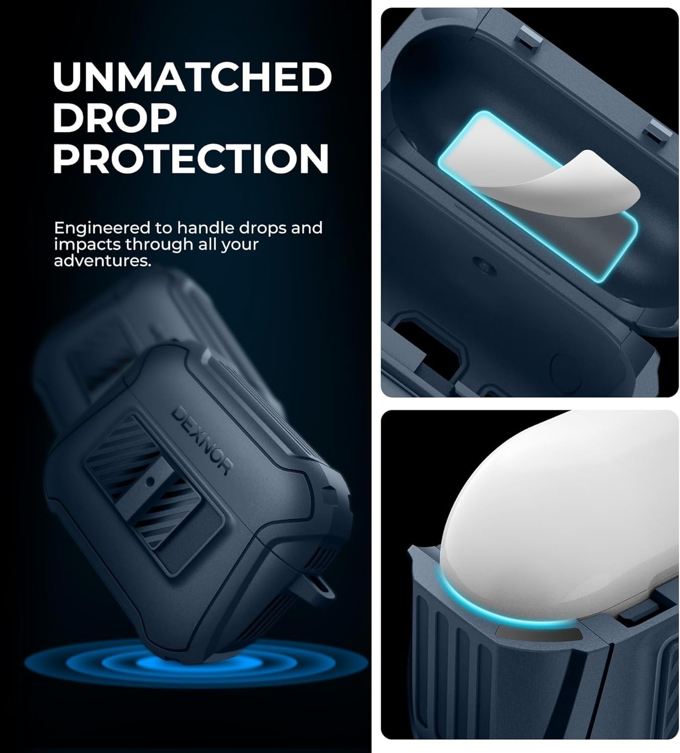 Dexnor Magnetic Case for AirPods Pro 2nd/1st Generation (2023/2022/2019), Compatible with MagSafe, Drop-Proof Lock Full-Body Shockproof Hard Protective Cover Rugged Bumper Cases Blue - Image 7