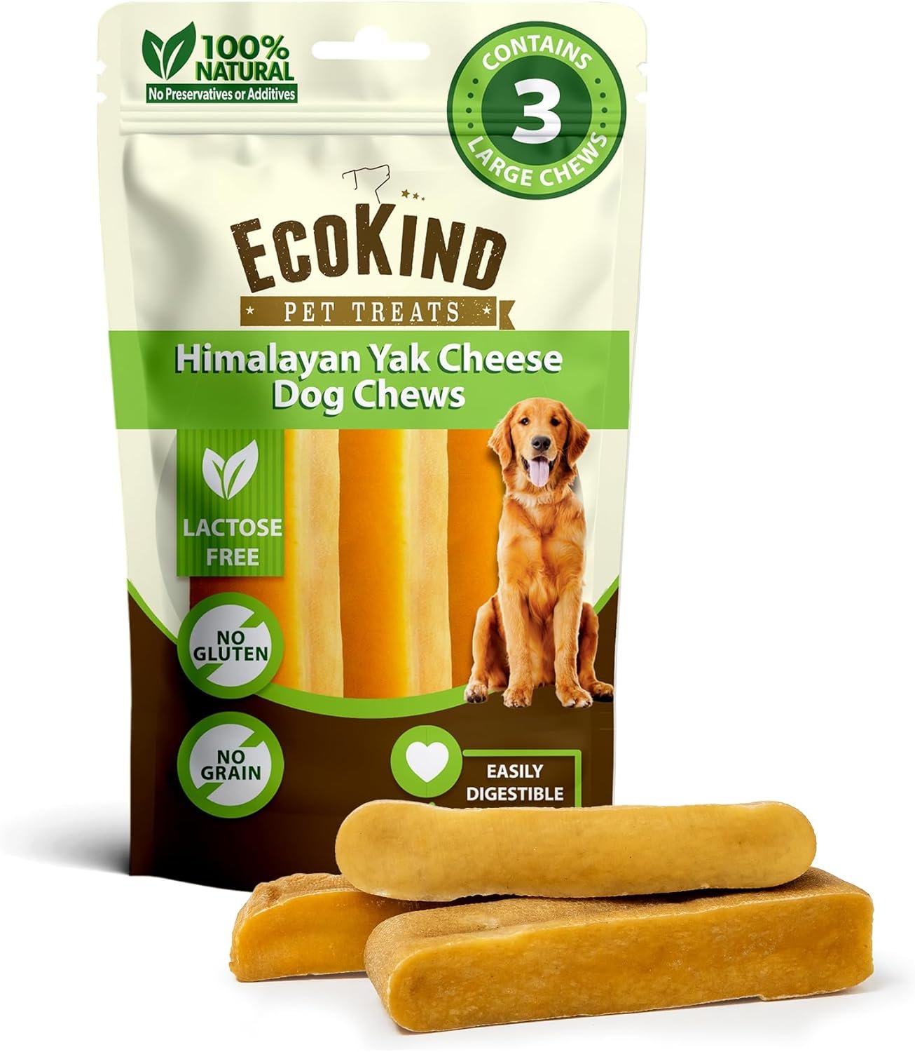 EcoKind Premium Gold Yak Cheese Himalayan Dog Chews, Dog Treats Large Breed, All Natural, High Protein Dog Chew, Cheese, Large - 3 Chews - Image 2