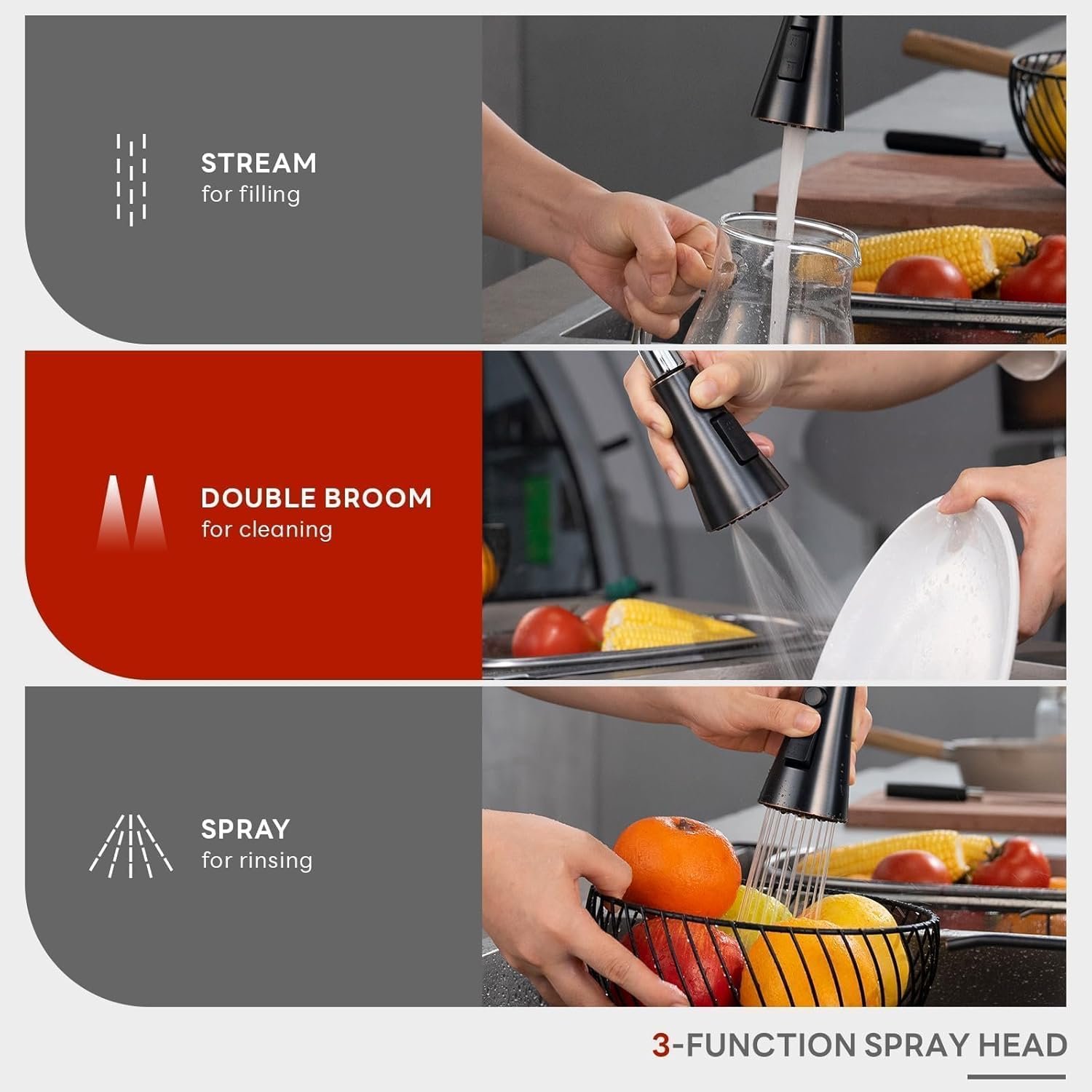 APPASO Bronze Kitchen Faucet with Pull Down Sprayer (3 Modes), Oil Rubbed Bronze High Arc Kitchen Faucet, 304 Stainless Steel 360° Swivel Kitchen Sink Faucet Single Handle Single Hole - Image 3