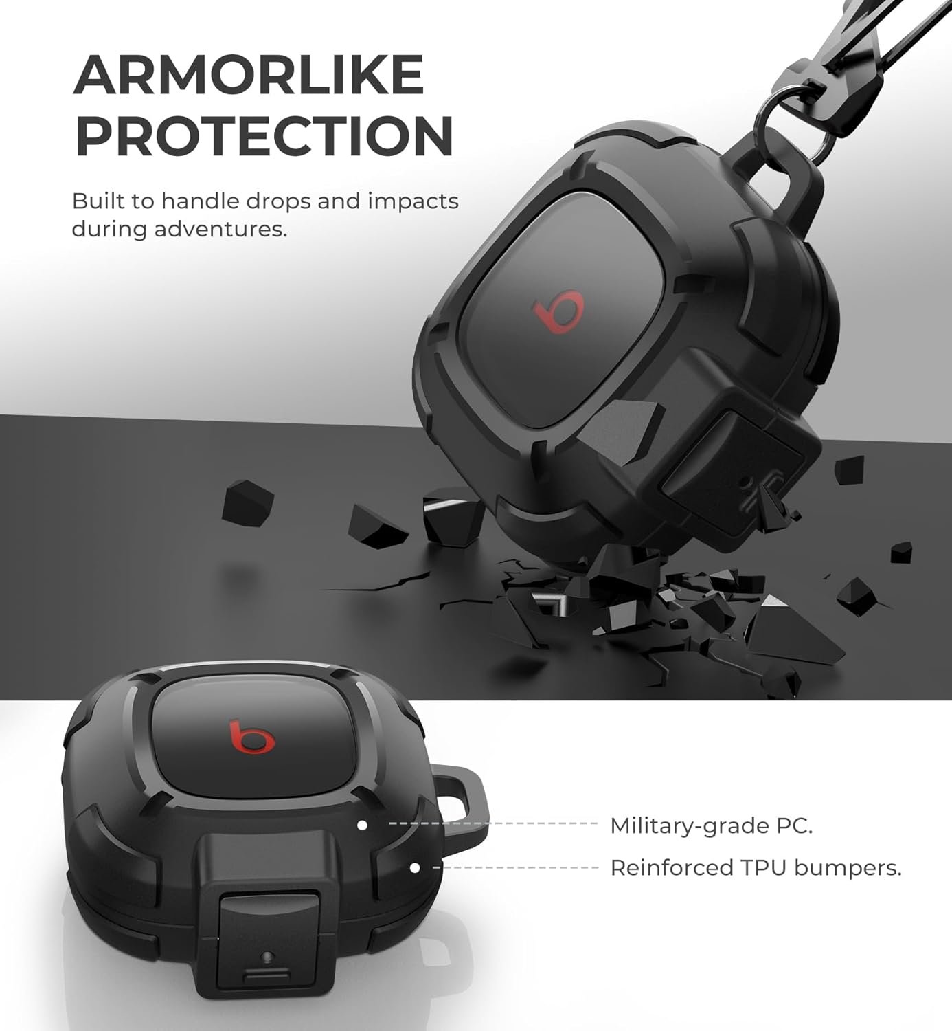 Dexnor Rugged Bumper Case for Beats Fit Pro (2021) Cases with Secure Lock, Shockproof Clear Cover with Carabiner & Keyring for Beats Fit Pro 2021 Black - Image 5