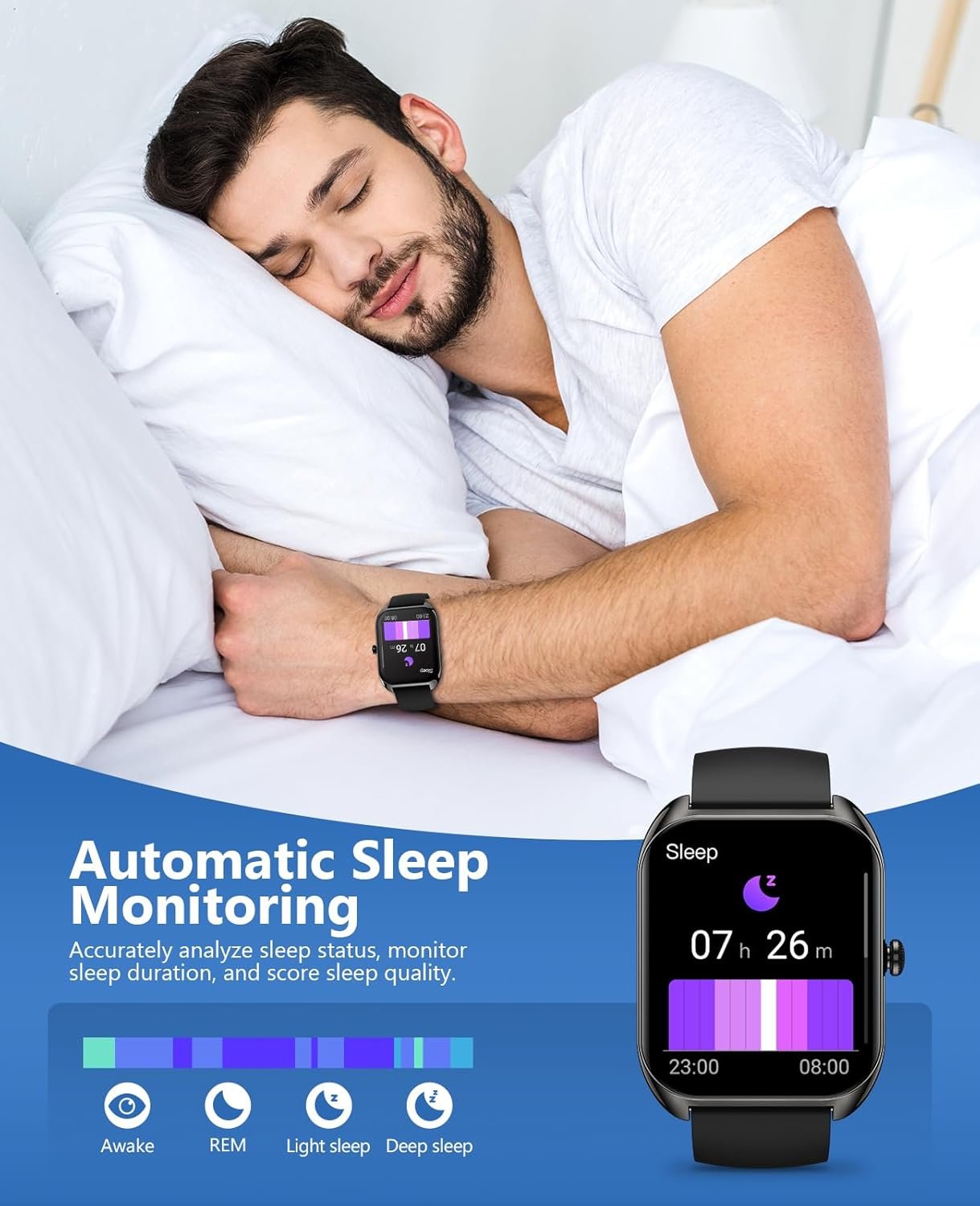 Smart Watch(Answer/Make Call), 2.02" Smartwatch with Blood Oxygen Heart Rate Sleep Monitor, IP68 Waterproof Fitness Tracker 100+ Sports Modes Compatible with iOS Android for Men Women - Image 5