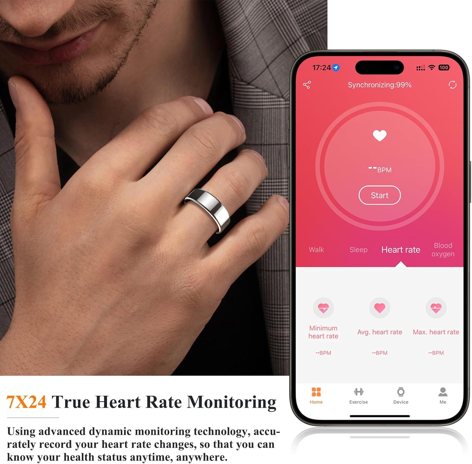 Smart Ring, Heart Rate/Sleep/Blood Oxygen Monitoring, Step Count, Wearable Fitness Tracker, APP Bluetooth Connected, IP68 Waterproof, 7 Days Battery Life, Silver (Size 9) - Image 5