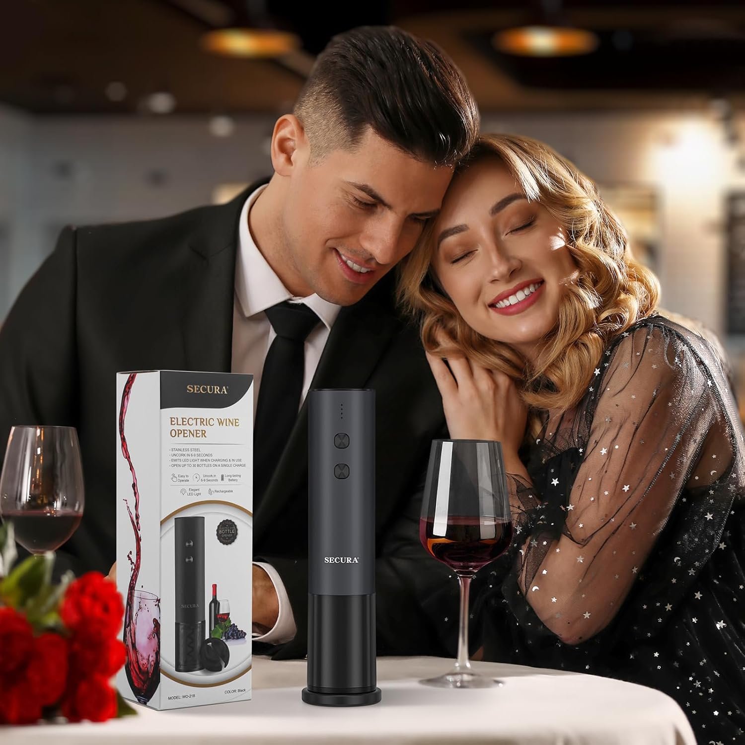 Secura Stainless Steel Electric Wine Opener, Rechargeable Automatic Home Wine Bottle Opener with Foil Cutter & Charging Cable, Reusable Corkscrew Wine Opener Electric for Wine Lovers, Black - Image 8